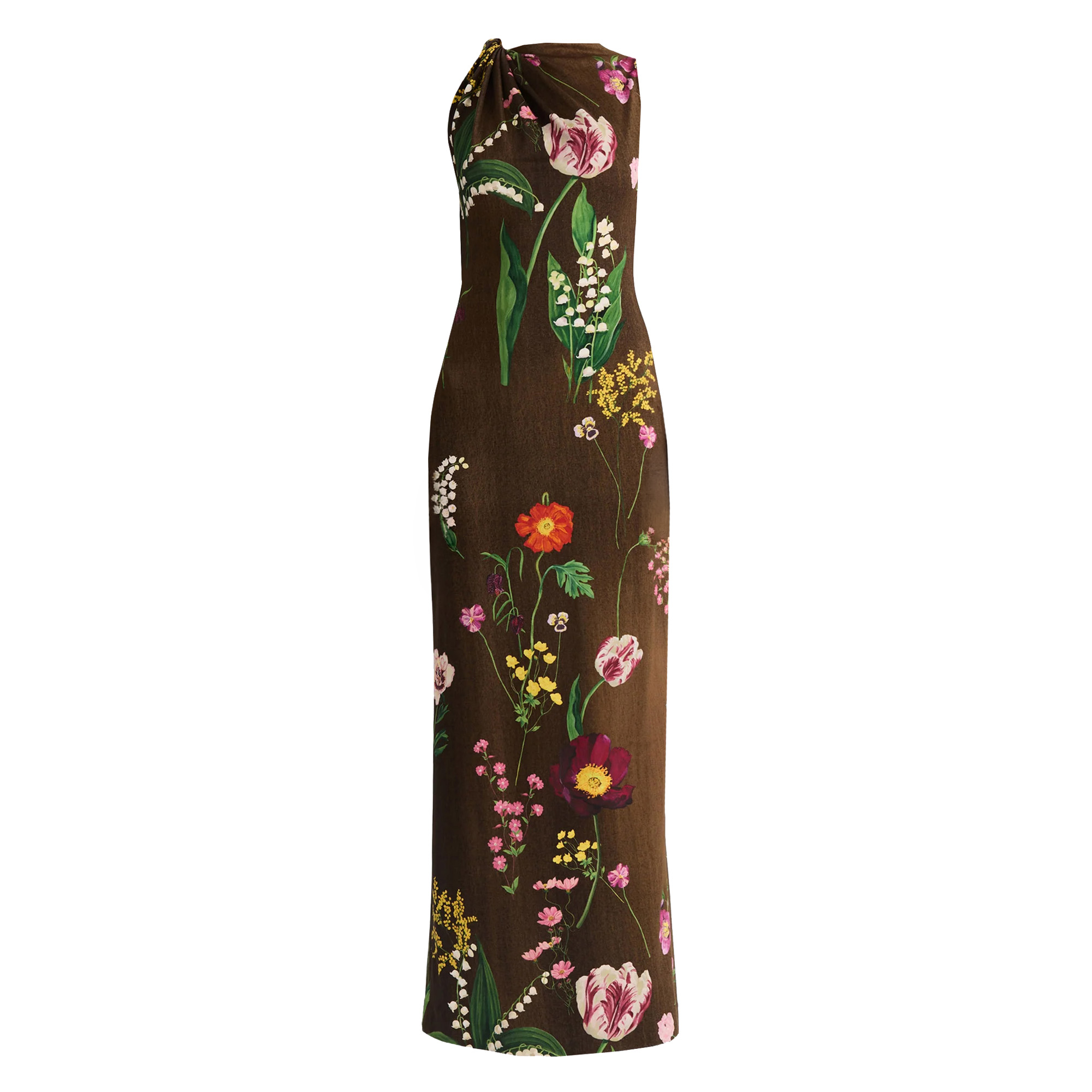 Sleeveless Mixed Botanical Milano Jersey Maxi Dress