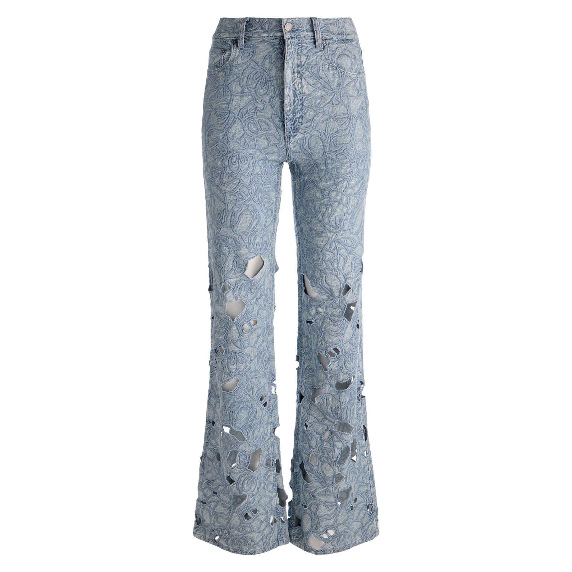 Chic High Rise Laser-Cut Wide-Leg Jean