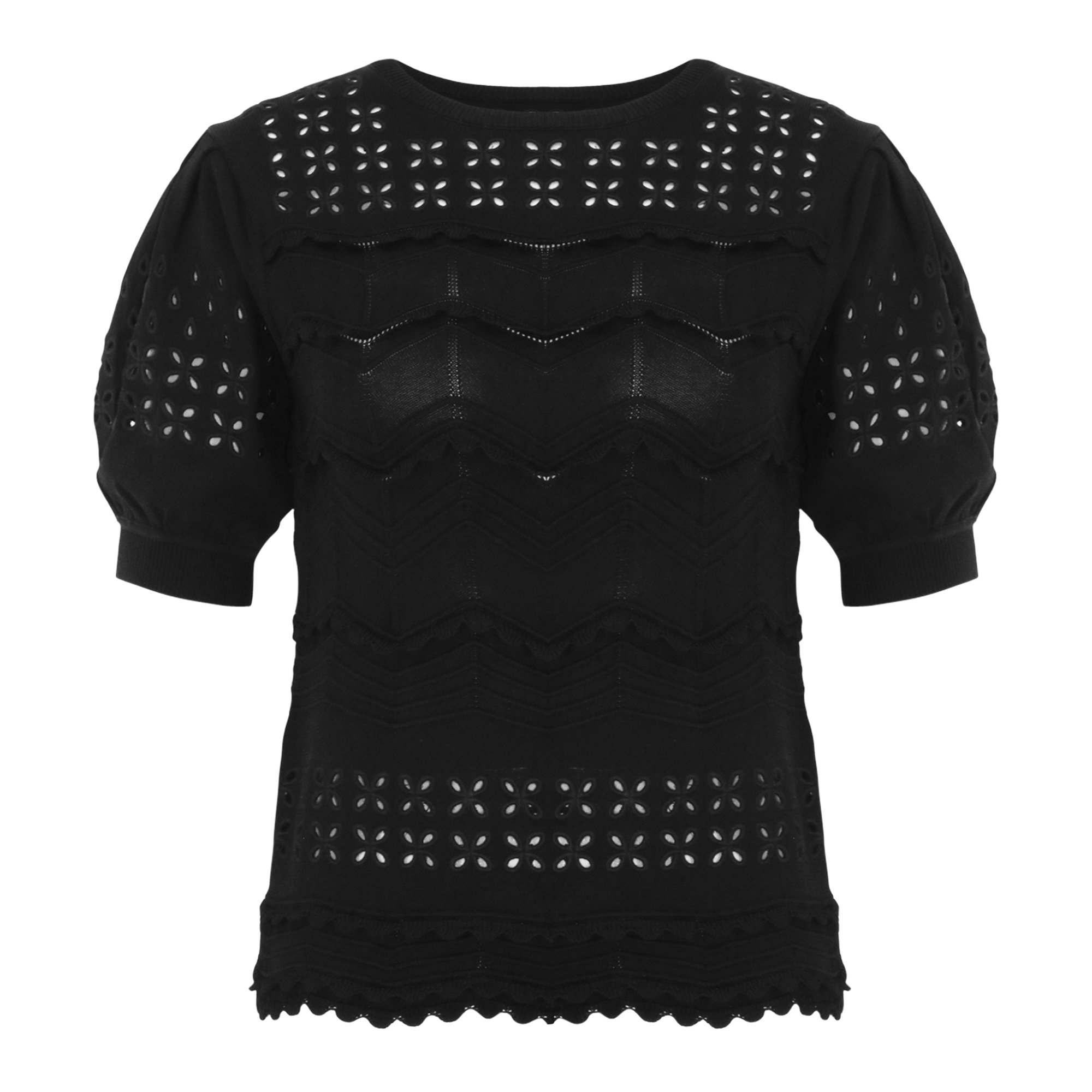 Marcelena Short Sleeve Eyelet Knit Top
