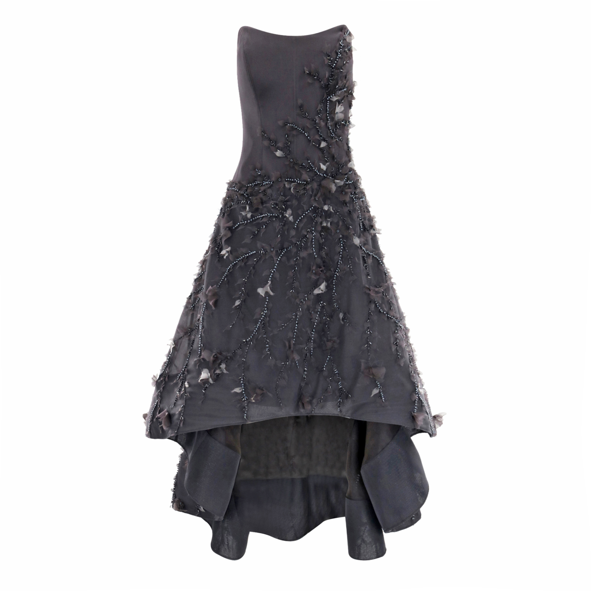 High-Low Strapless Embellished Dress in Grey