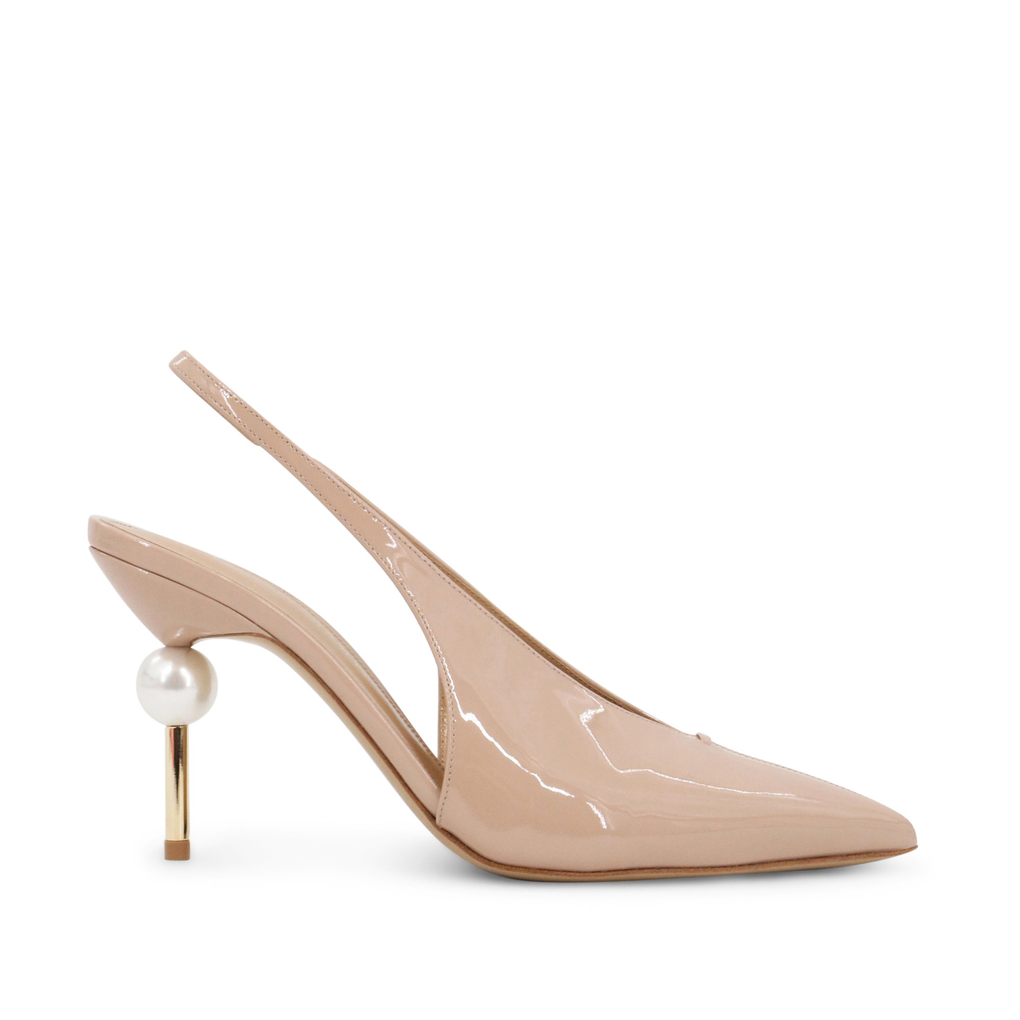 Lucia Patent Slingback Pump With Pearl Detail