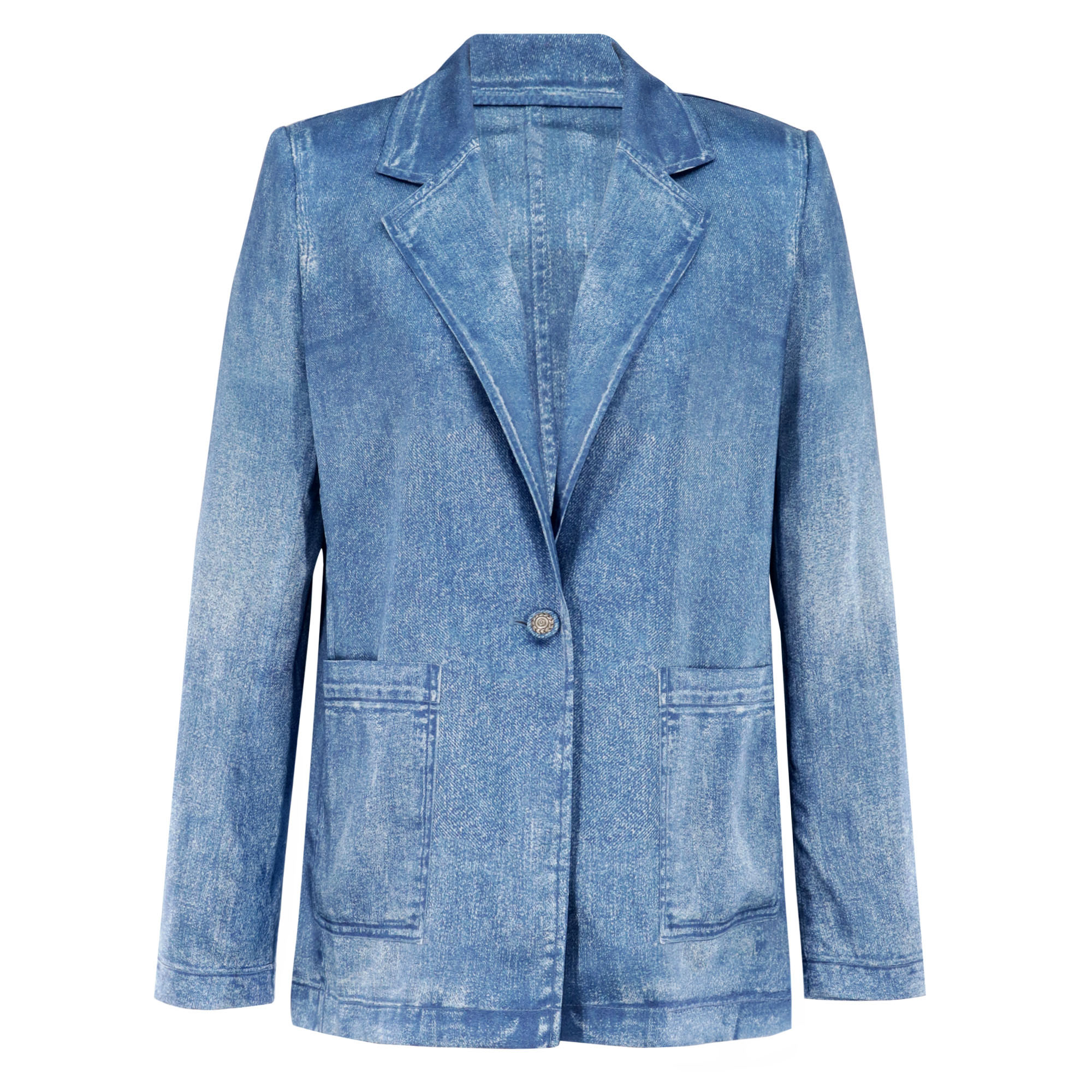 Veronica Denim-Print Satin Blazer