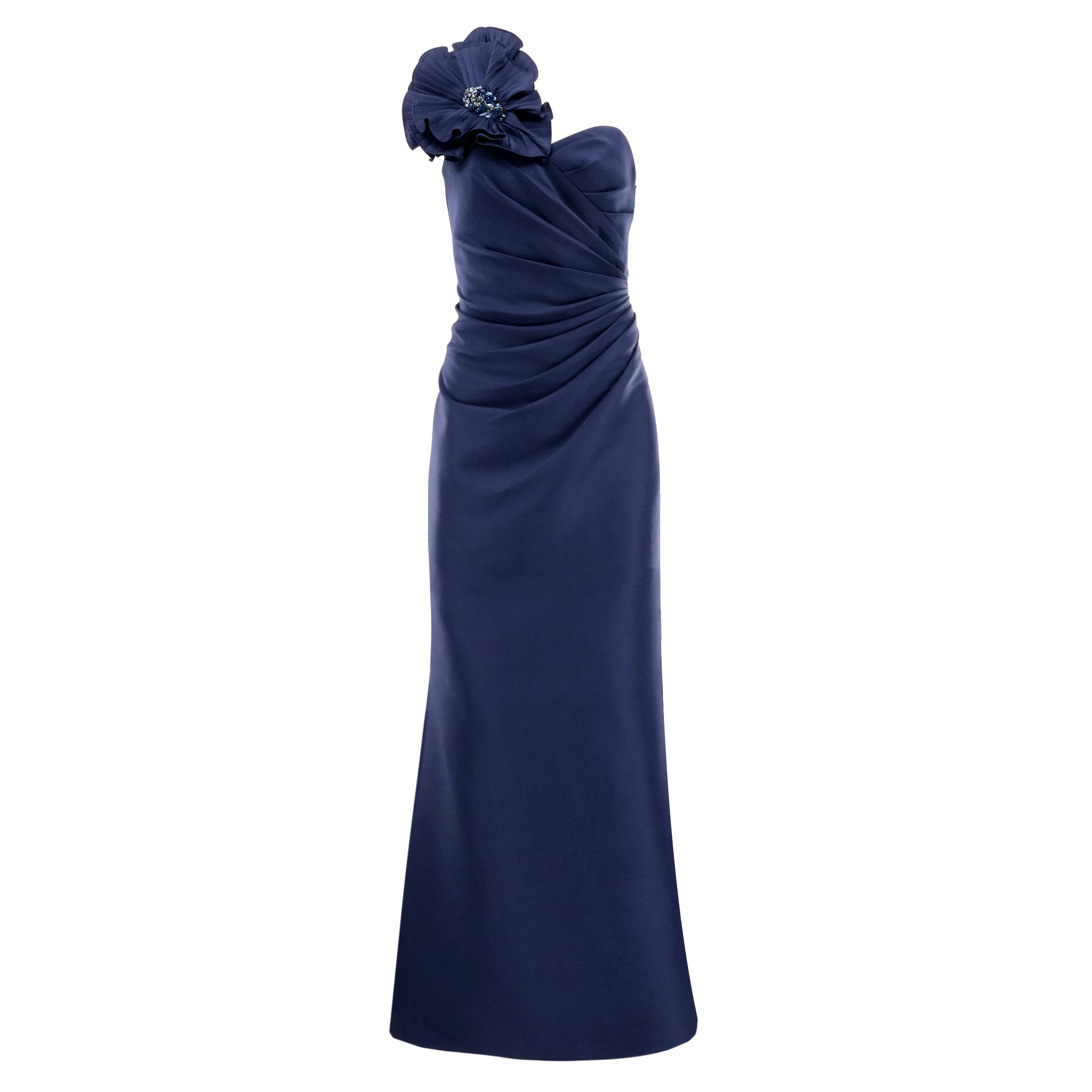 One-Shoulder Draped Bodice Trumpet Gown