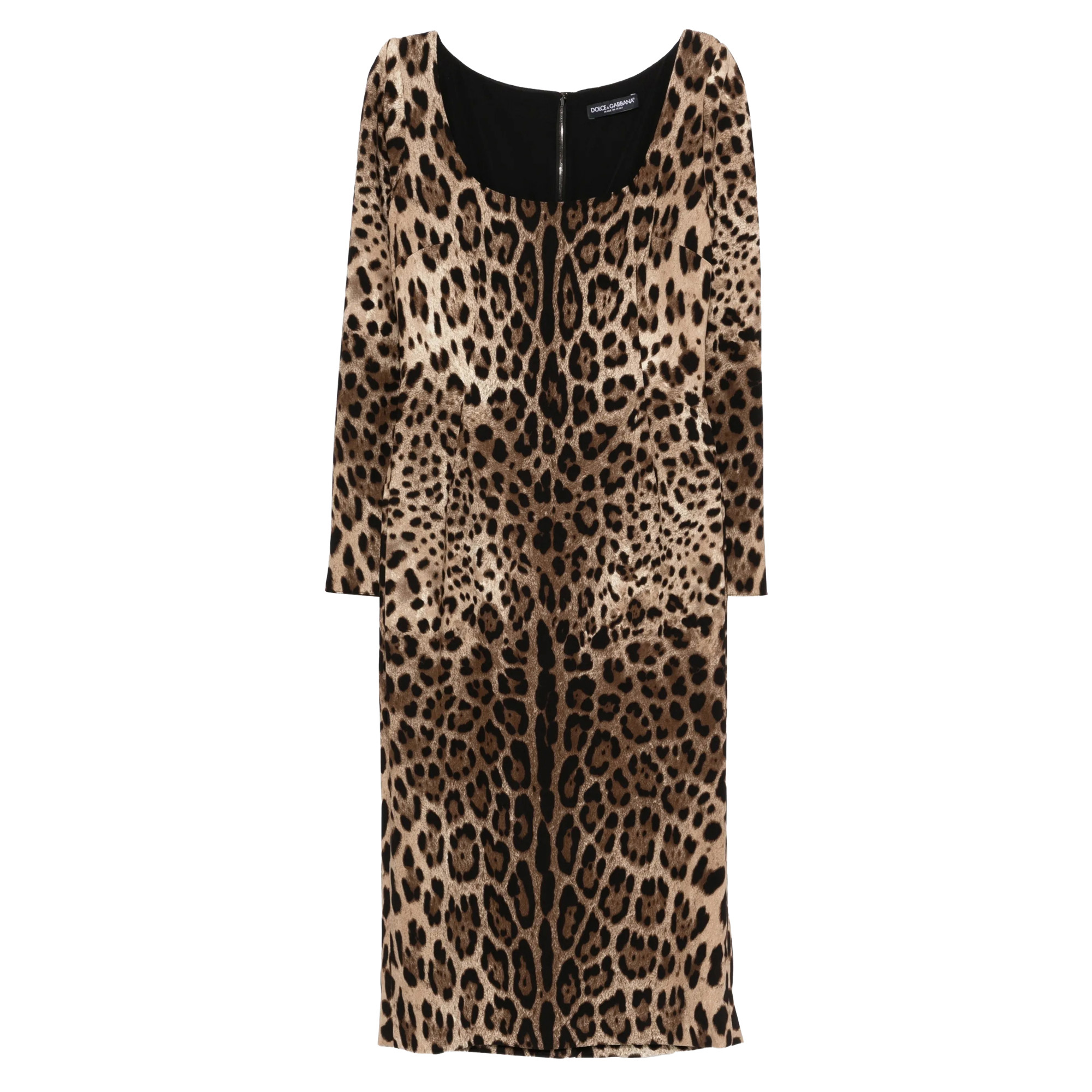 Long Sleeve Leopard-Print Midi Dress