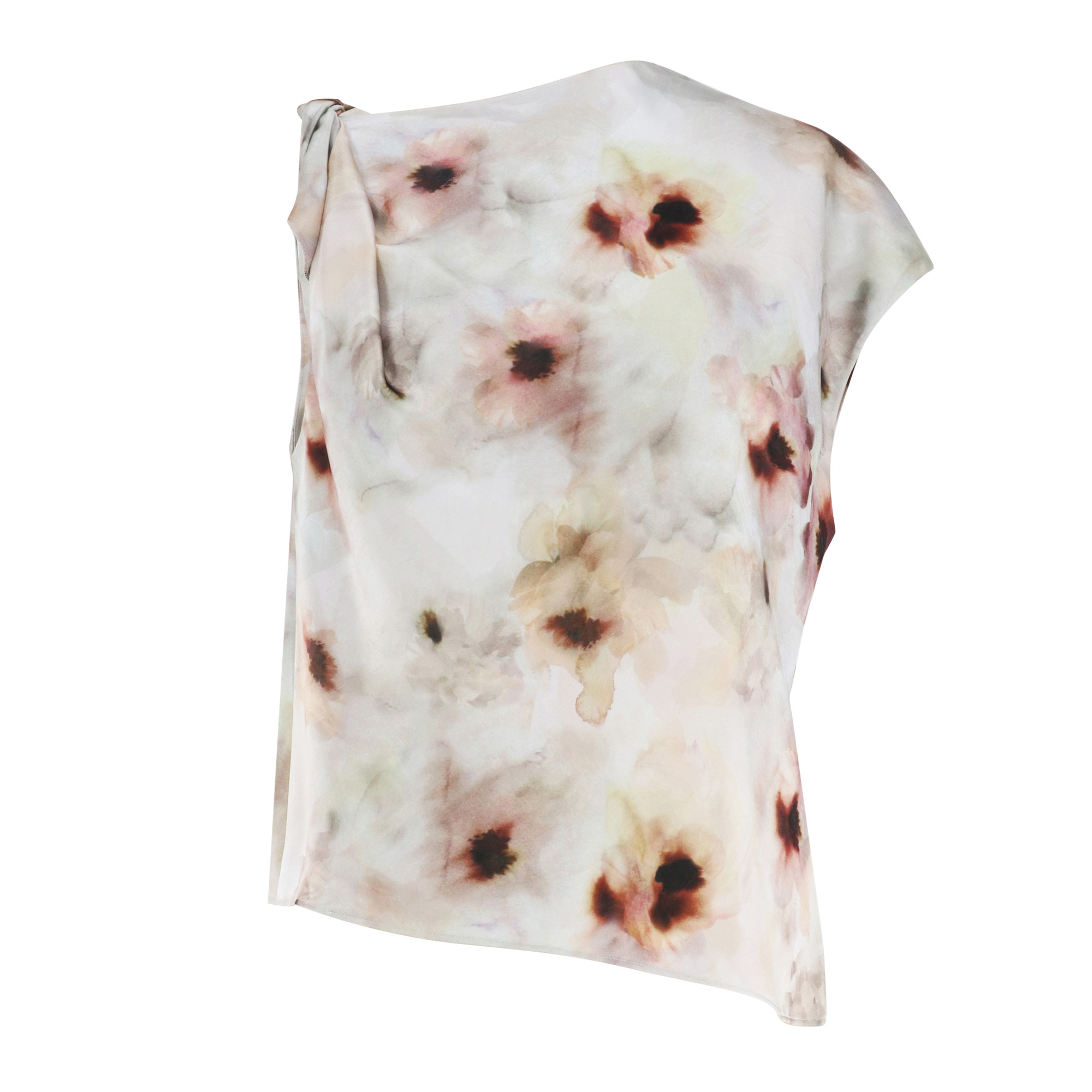 Watercolor Floral Twist Shoulder Top
