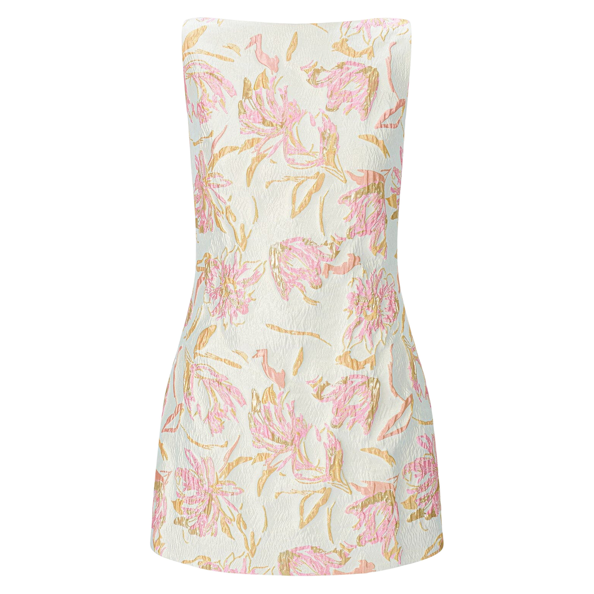 Mimi Sleeveless Floral Metallic Brocade Mini Dress