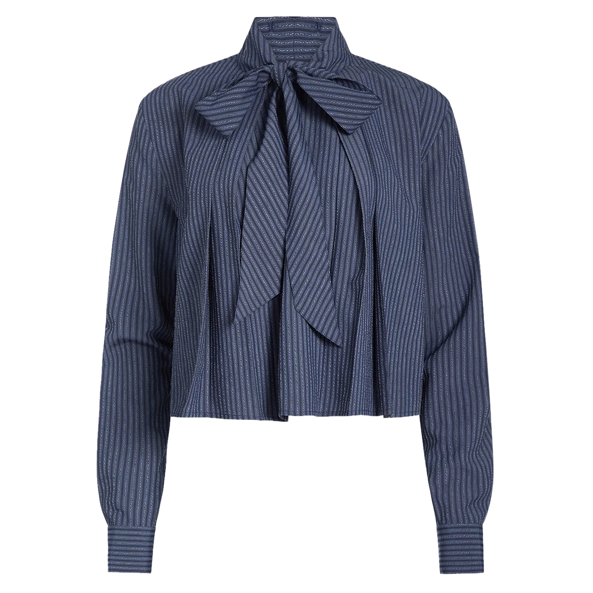 Dobby Striped Tie Neck Blouse