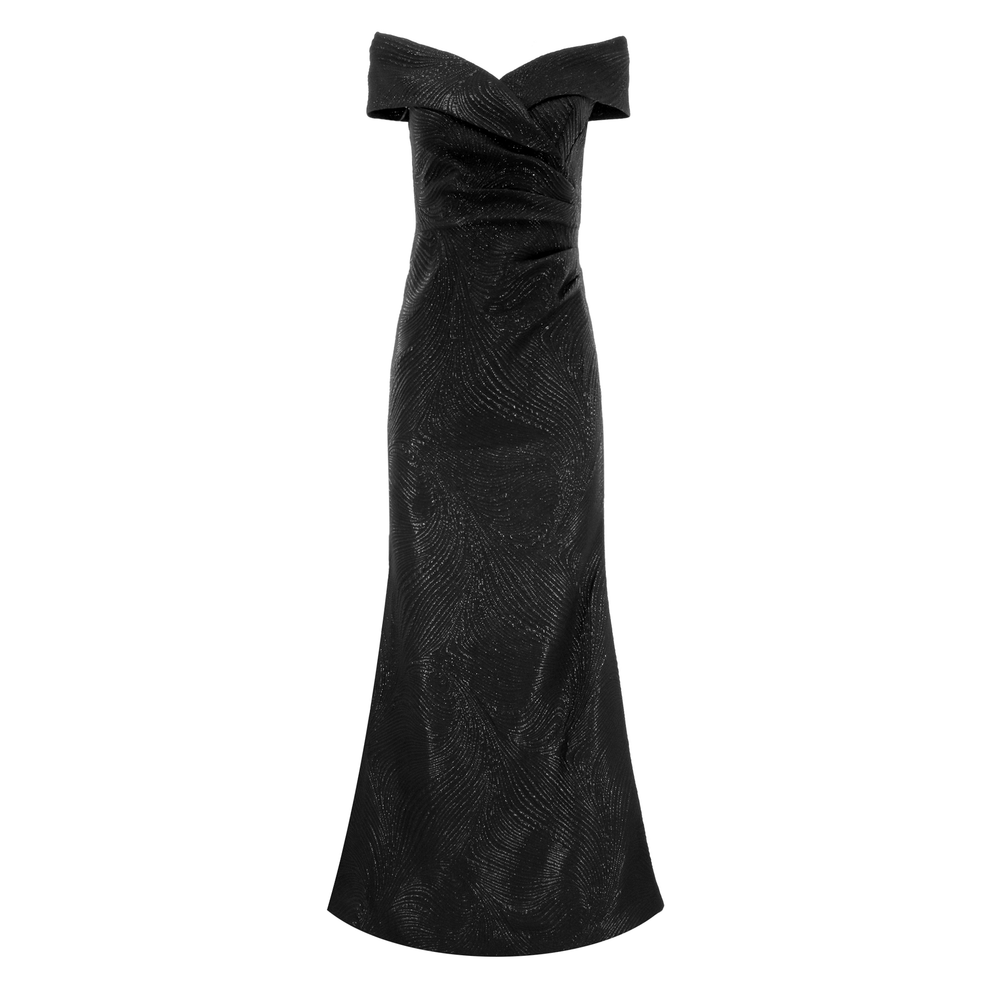 Metallic Jacquard Wavy Pattern Portrait Gown