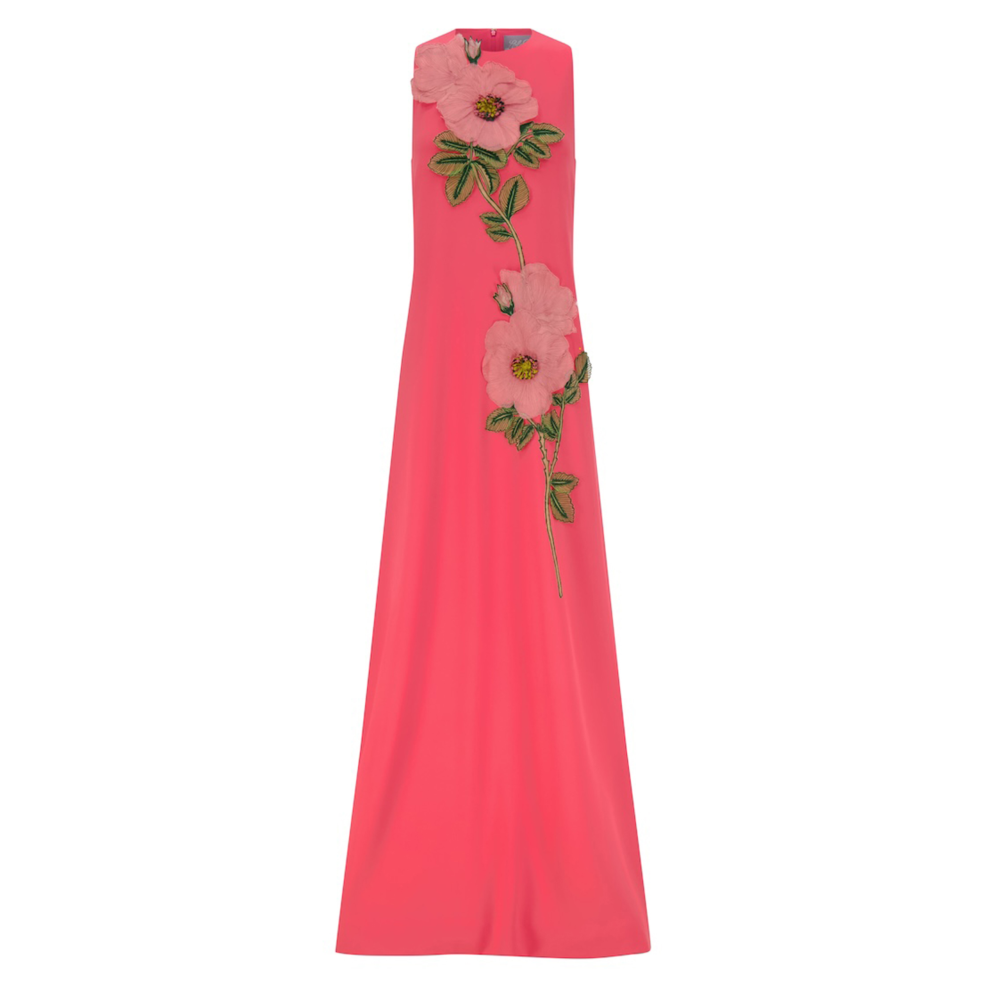 Sleeveless Peony Embroidered Fluid Crepe Francie Gown