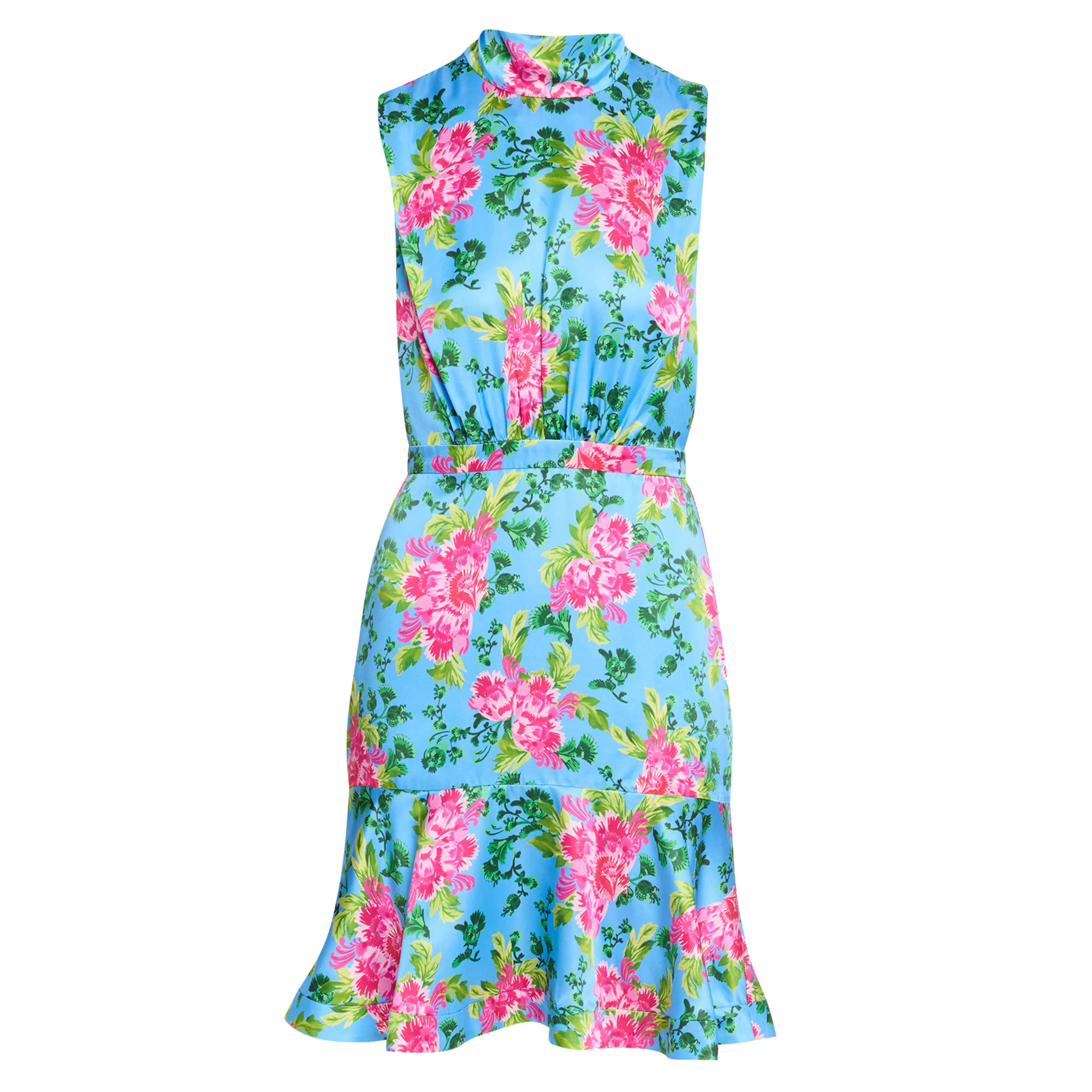 Fleur Sleeveless Mock Neck Tie-Back Mini Dress