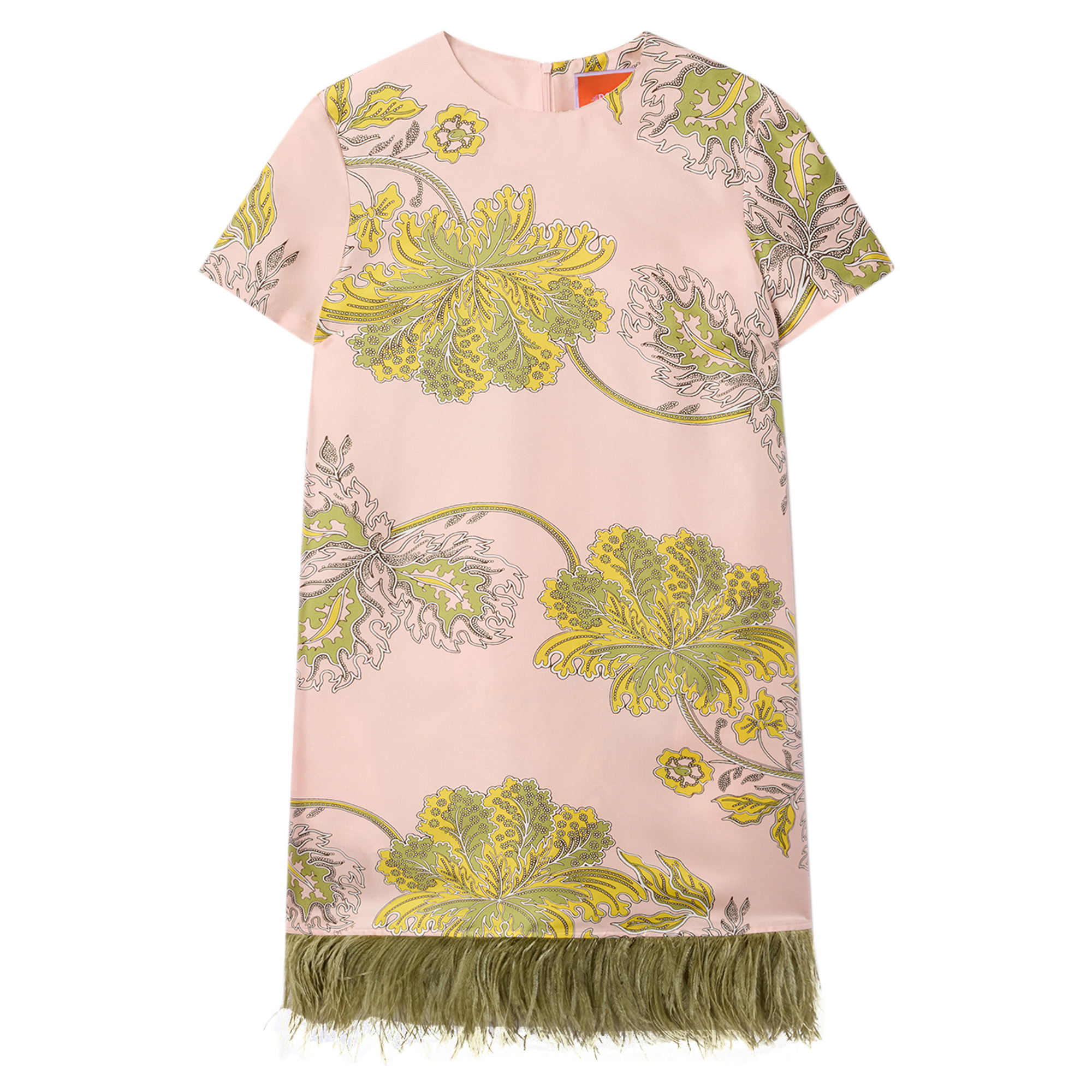 Short Sleeve Mini Swing Dress With Feather Trim