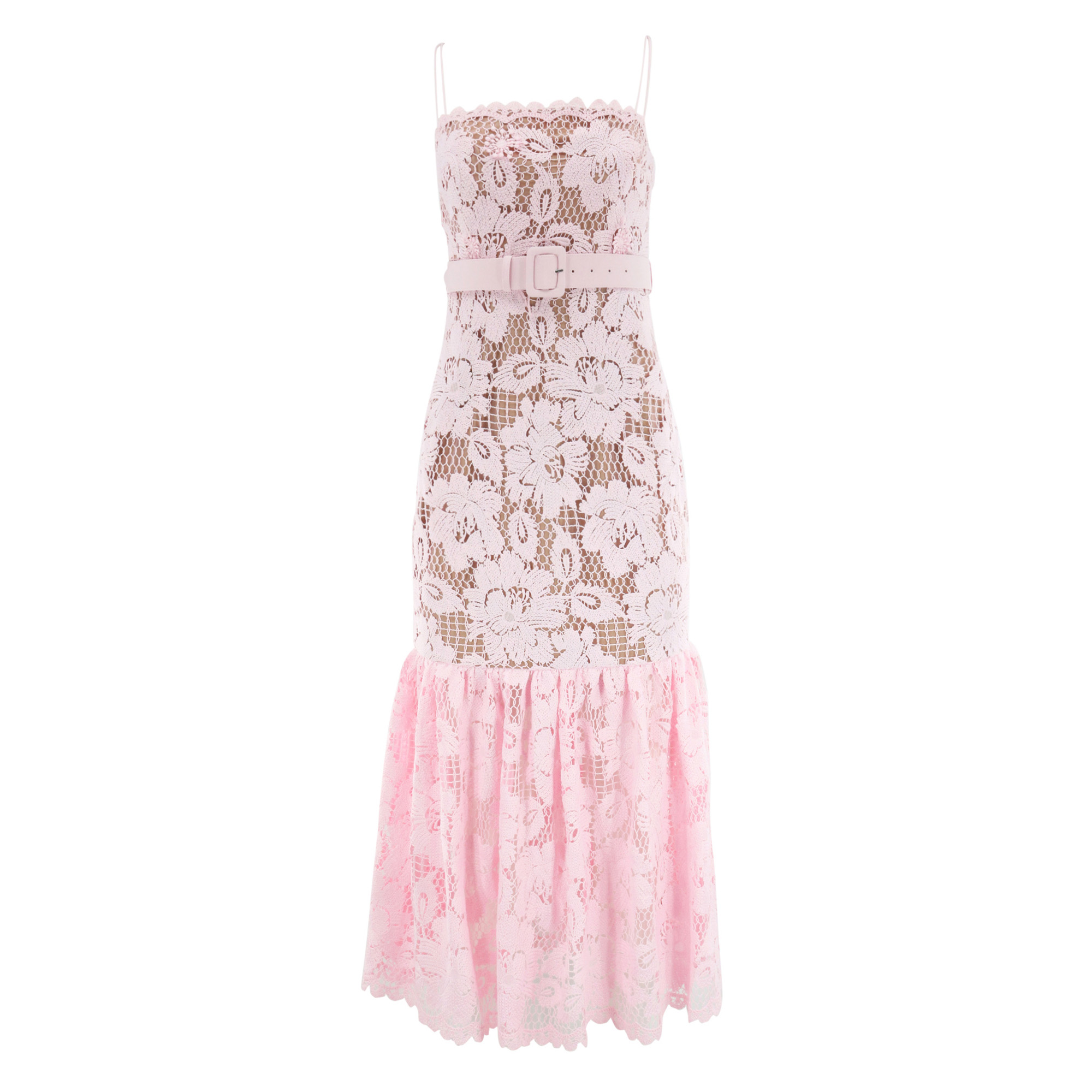 Sleeveless Crochet Lace Belted Midi Dress