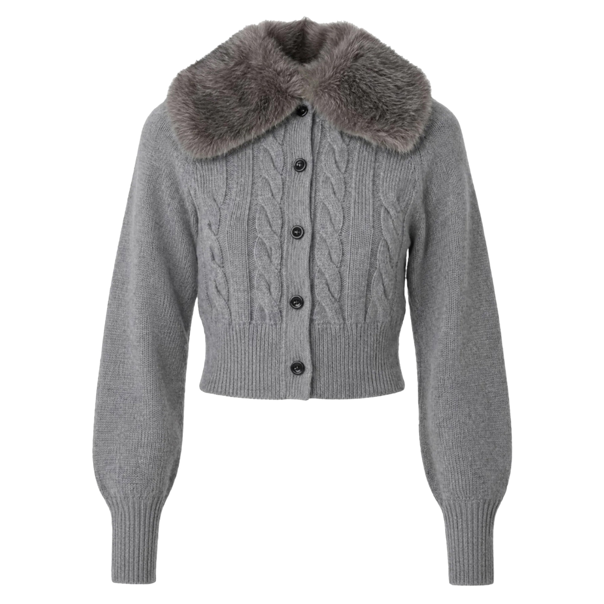 Rita Cable Knit Cardigan With Fur Collar