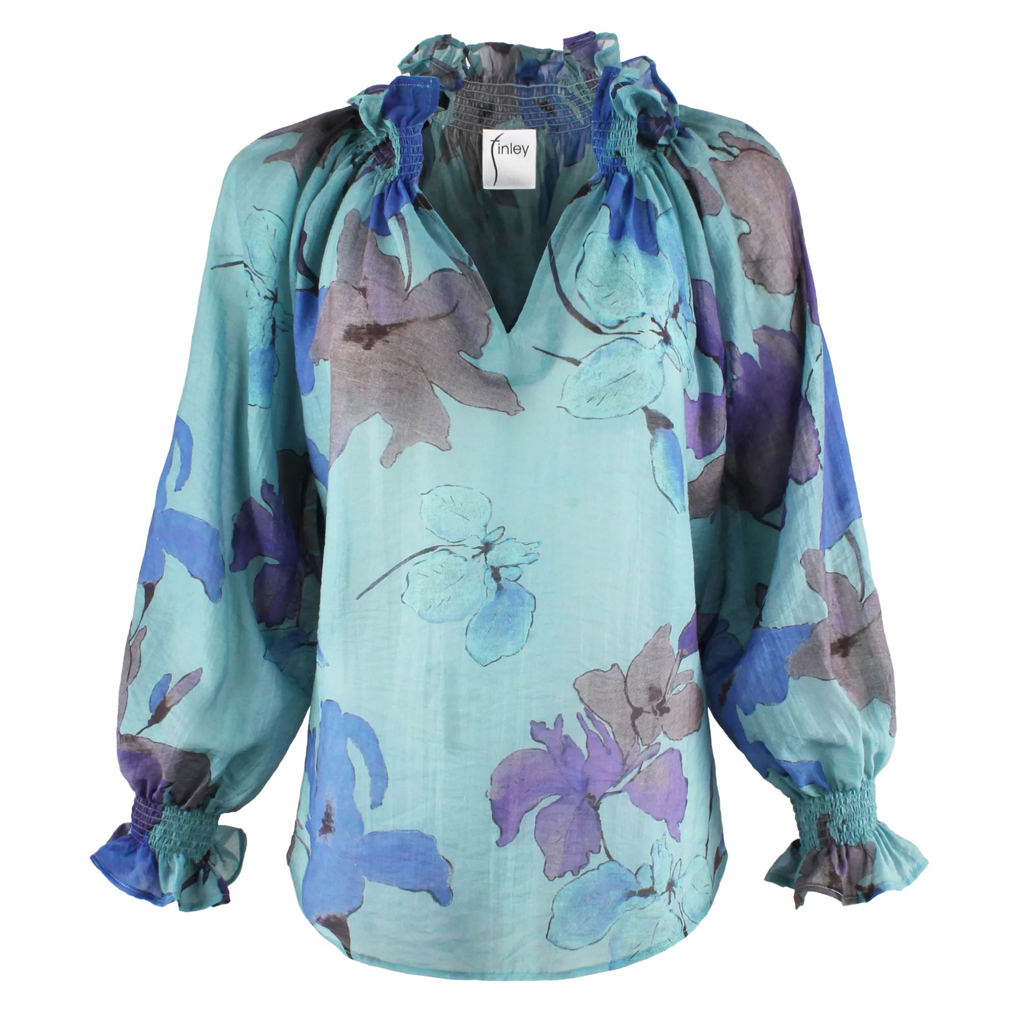 Florence Long Sleeve Popover Top In Dreamy Orchid Print
