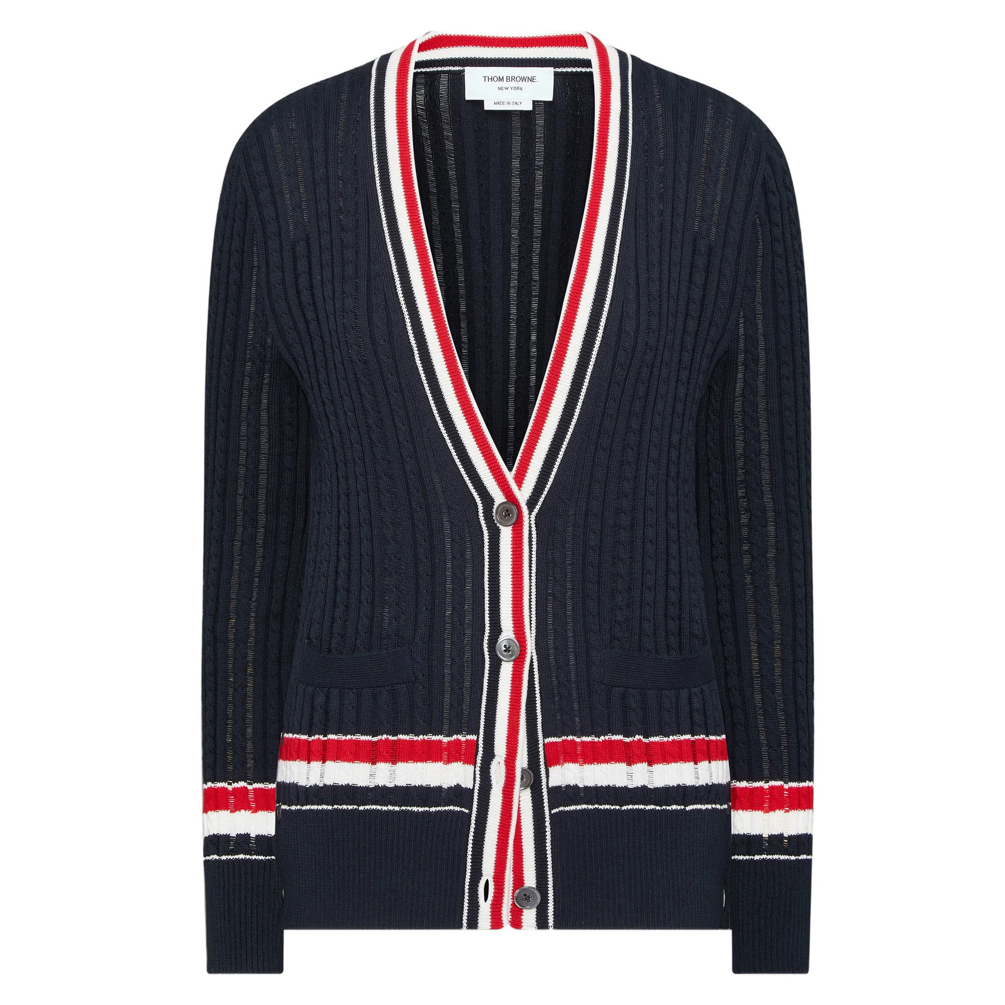 Striped Baby Ladder Cable V-Neck Elongated Cardigan