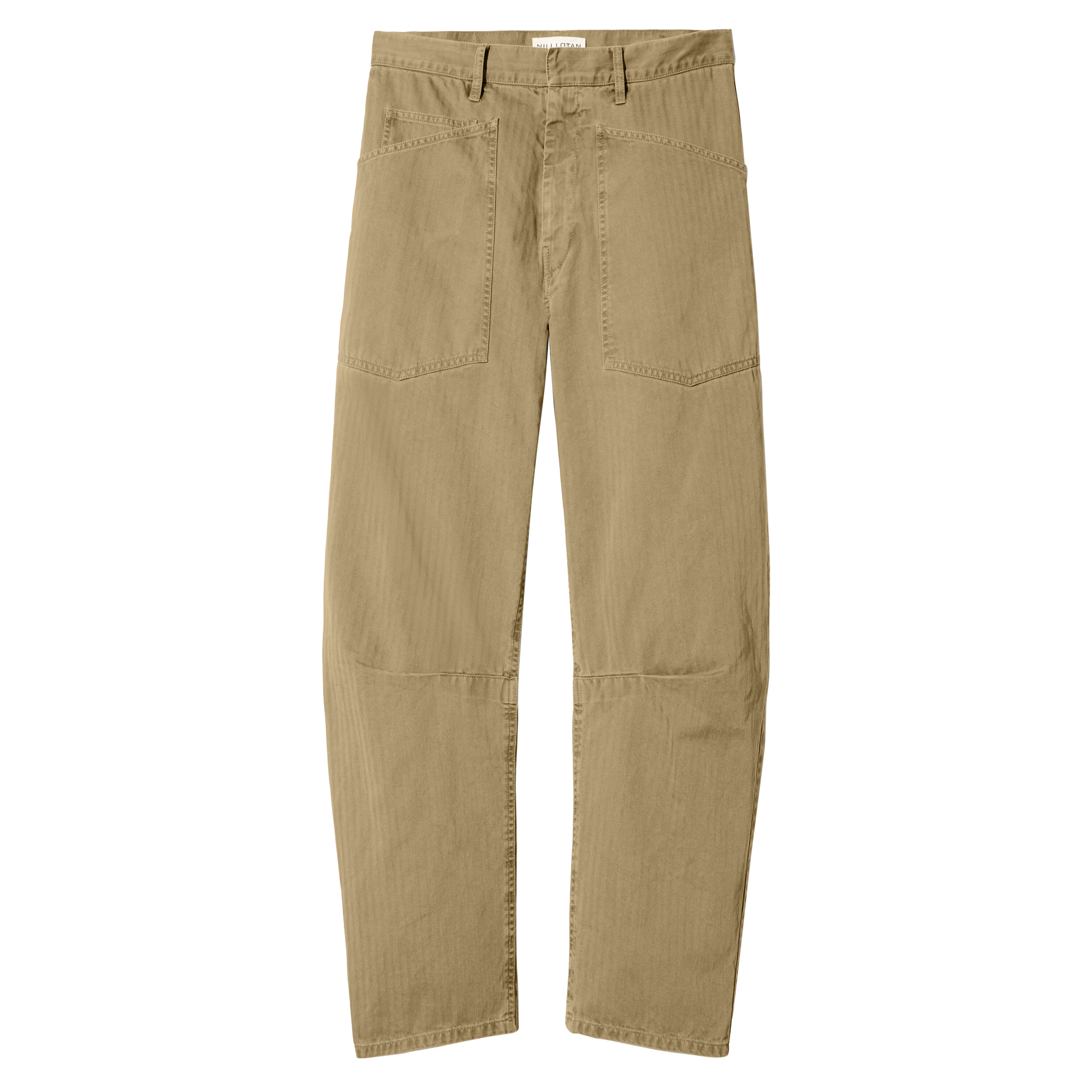 Shon Wide-Leg Herringbone Mid-Rise Barrel Leg Pant