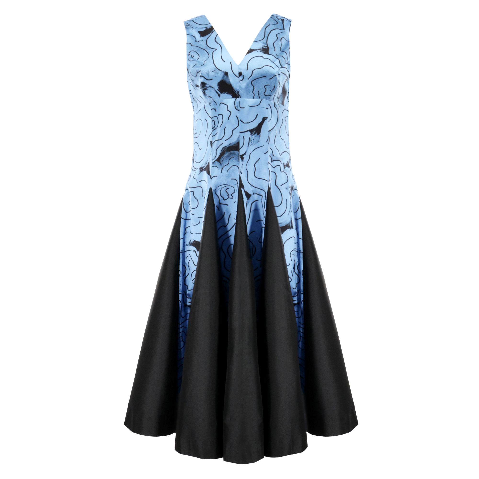 Classic Godet Rose Print Sleeveless Midi Dress