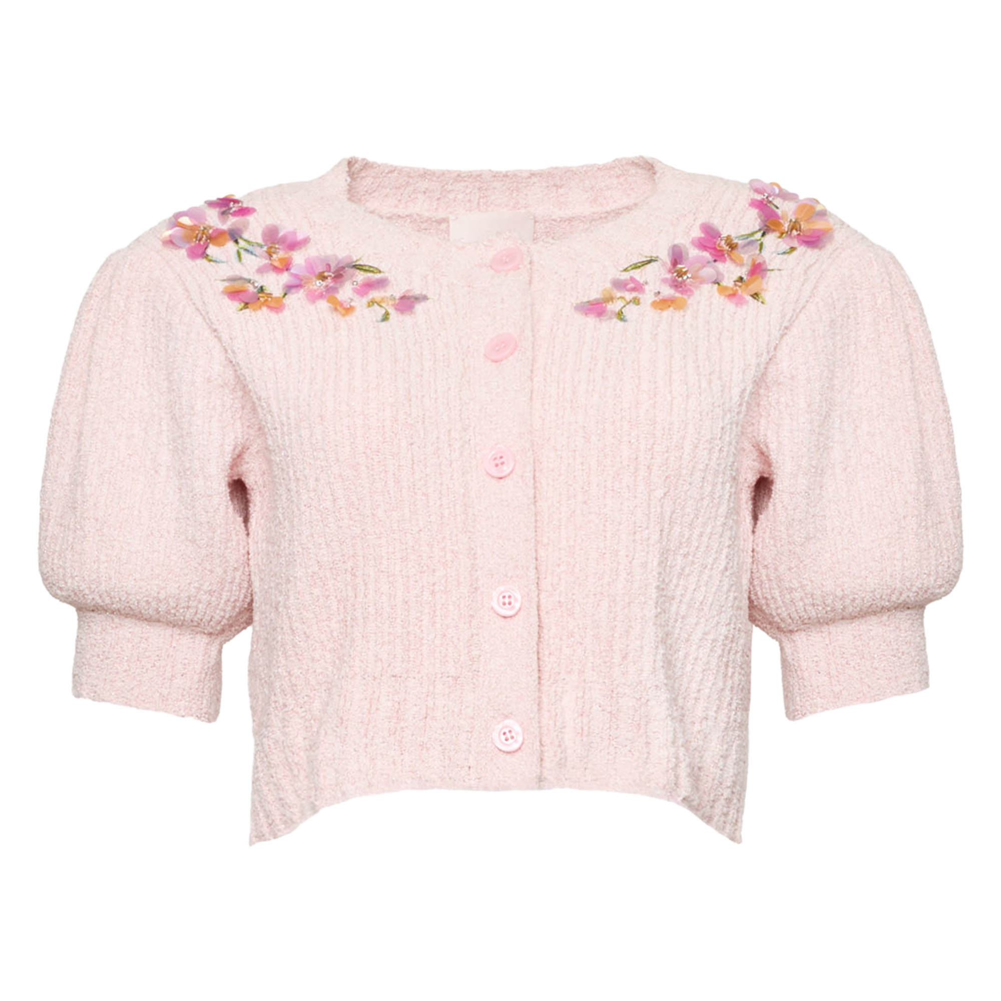 Millicent Trailing Iris Short Puff Sleeve Cardigan