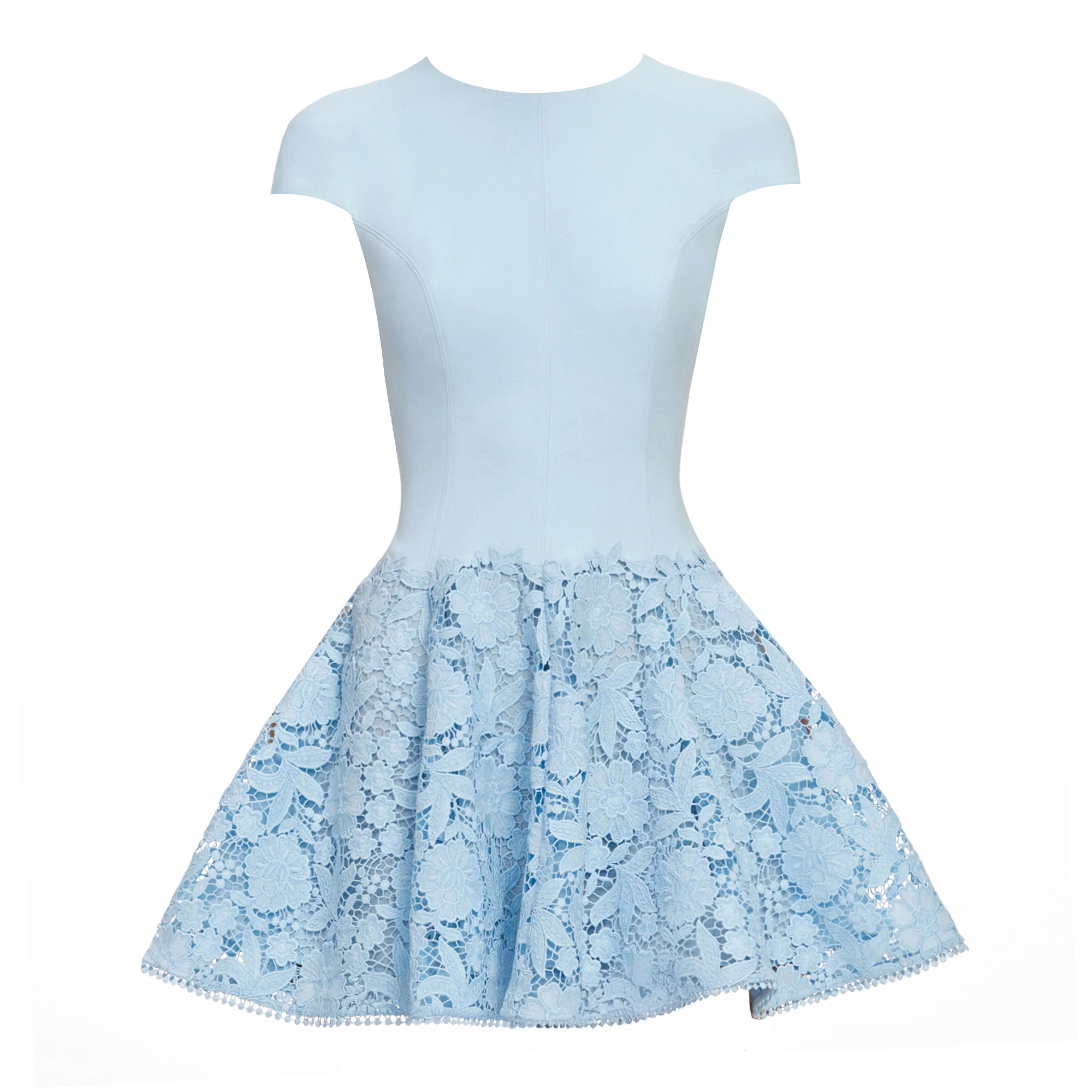 Short Sleeve Crepe Lace Mini Dress