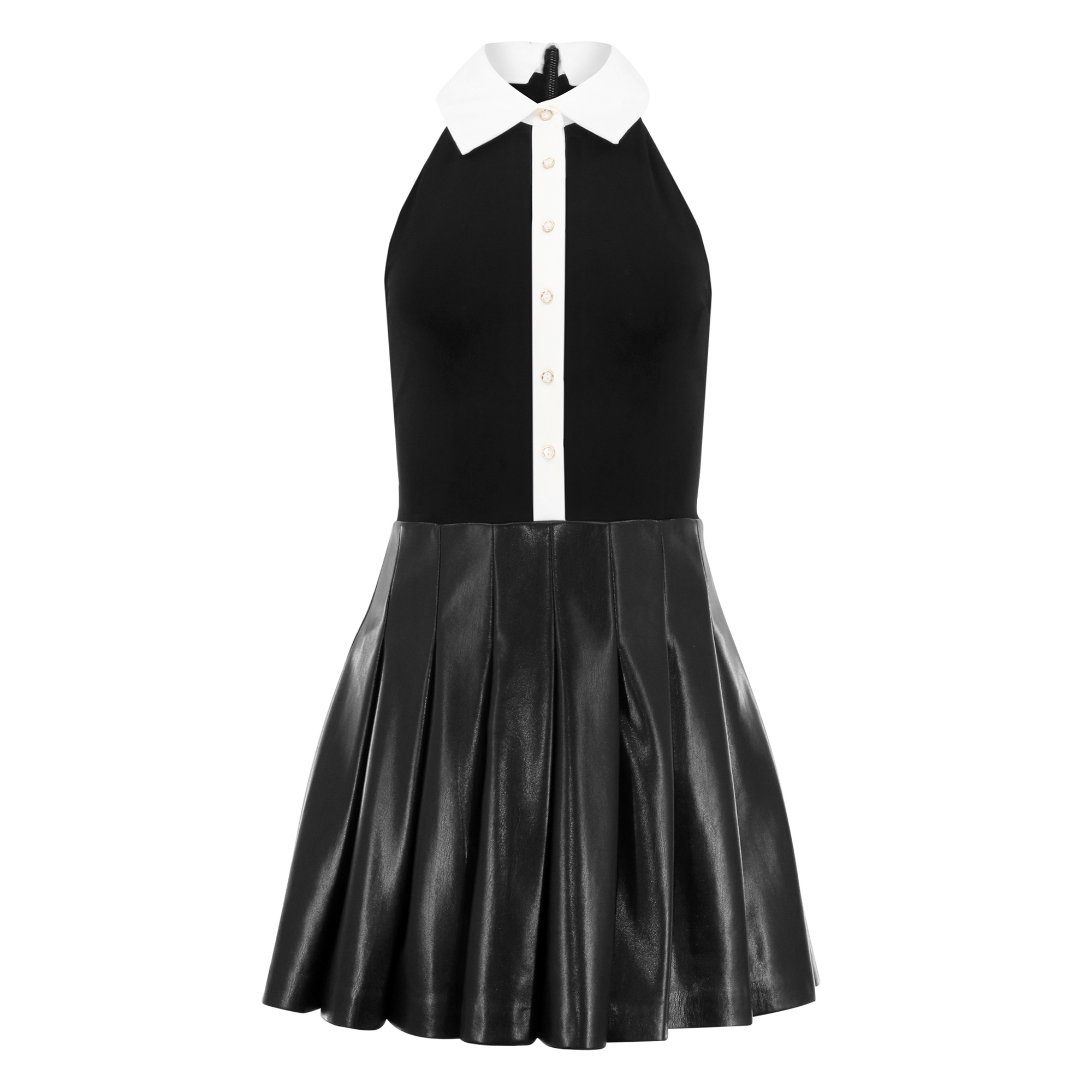 Tate Vegan Leather Sleeveless Polo Mini Shirtdress