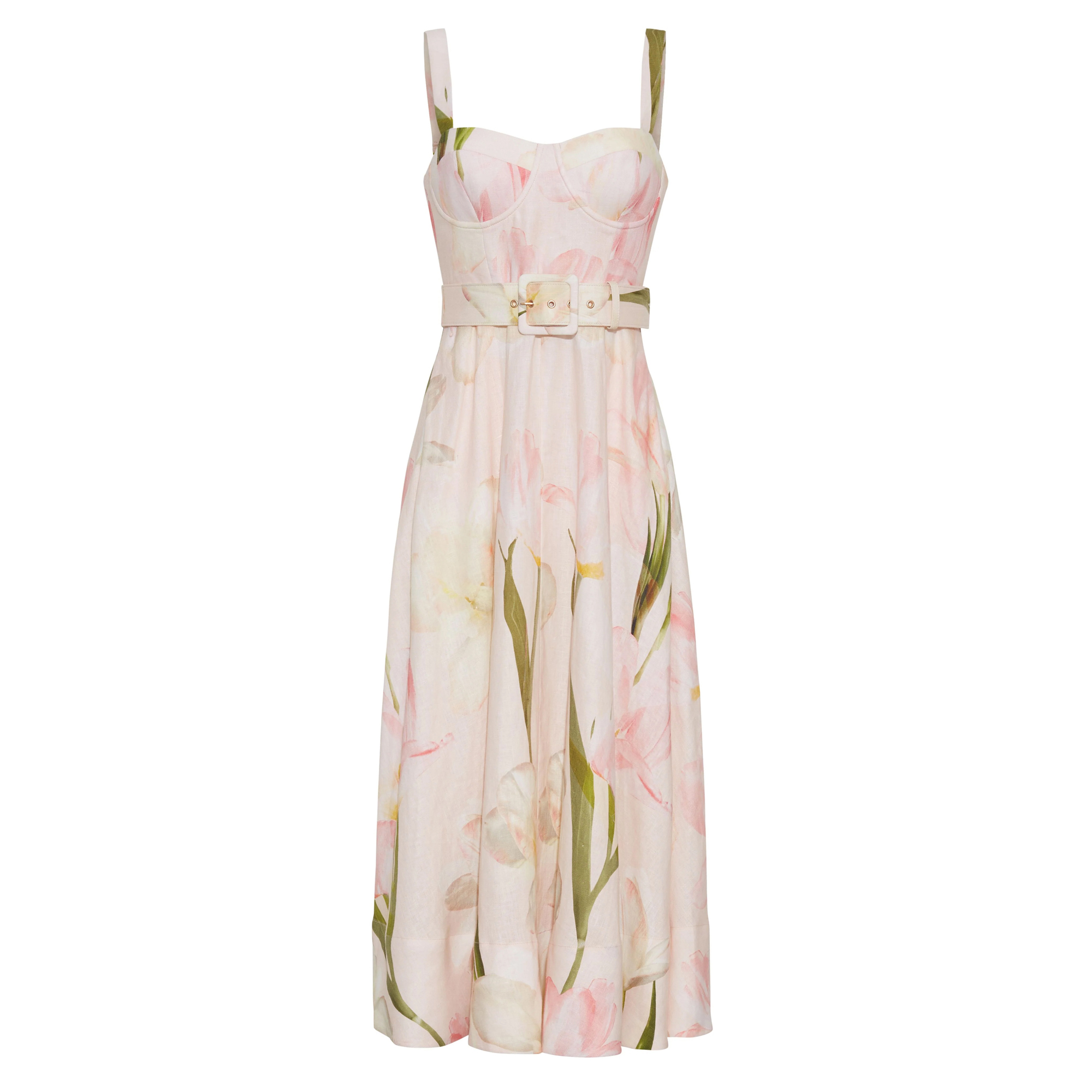 Calypso Sleeveless Bustier Belted Midi Dress