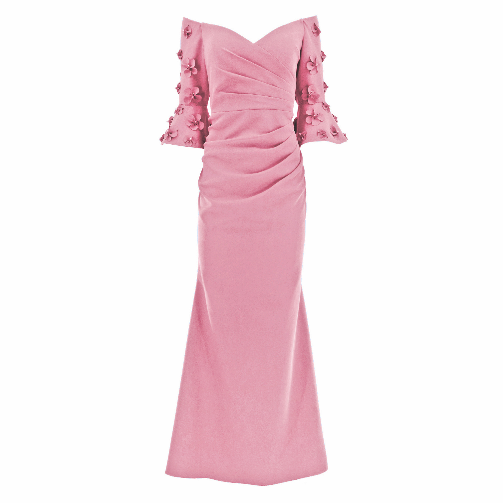 Draped Gown With Sleeve Embellishment