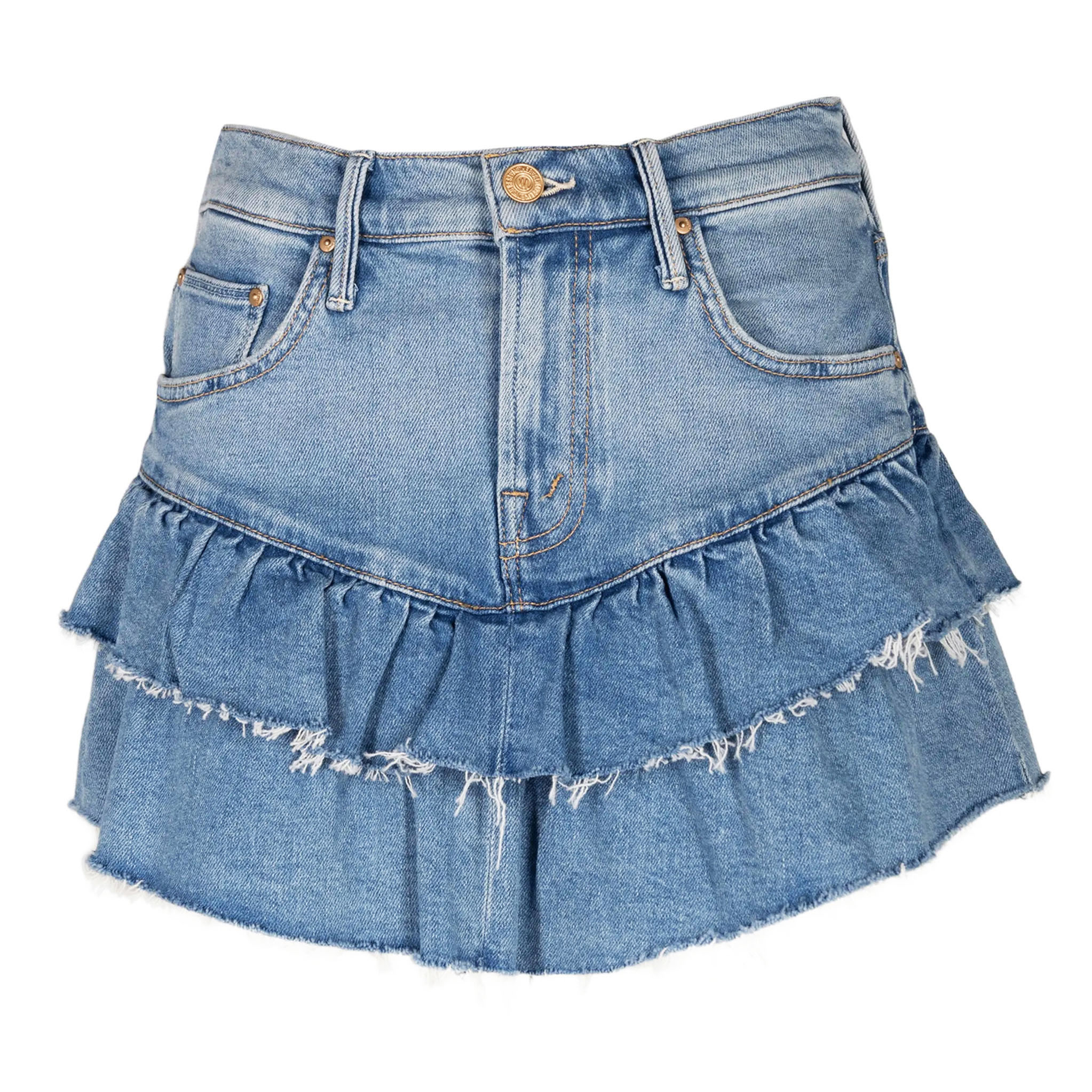 The Ruffle My Feathers Fray Denim Mini Skirt