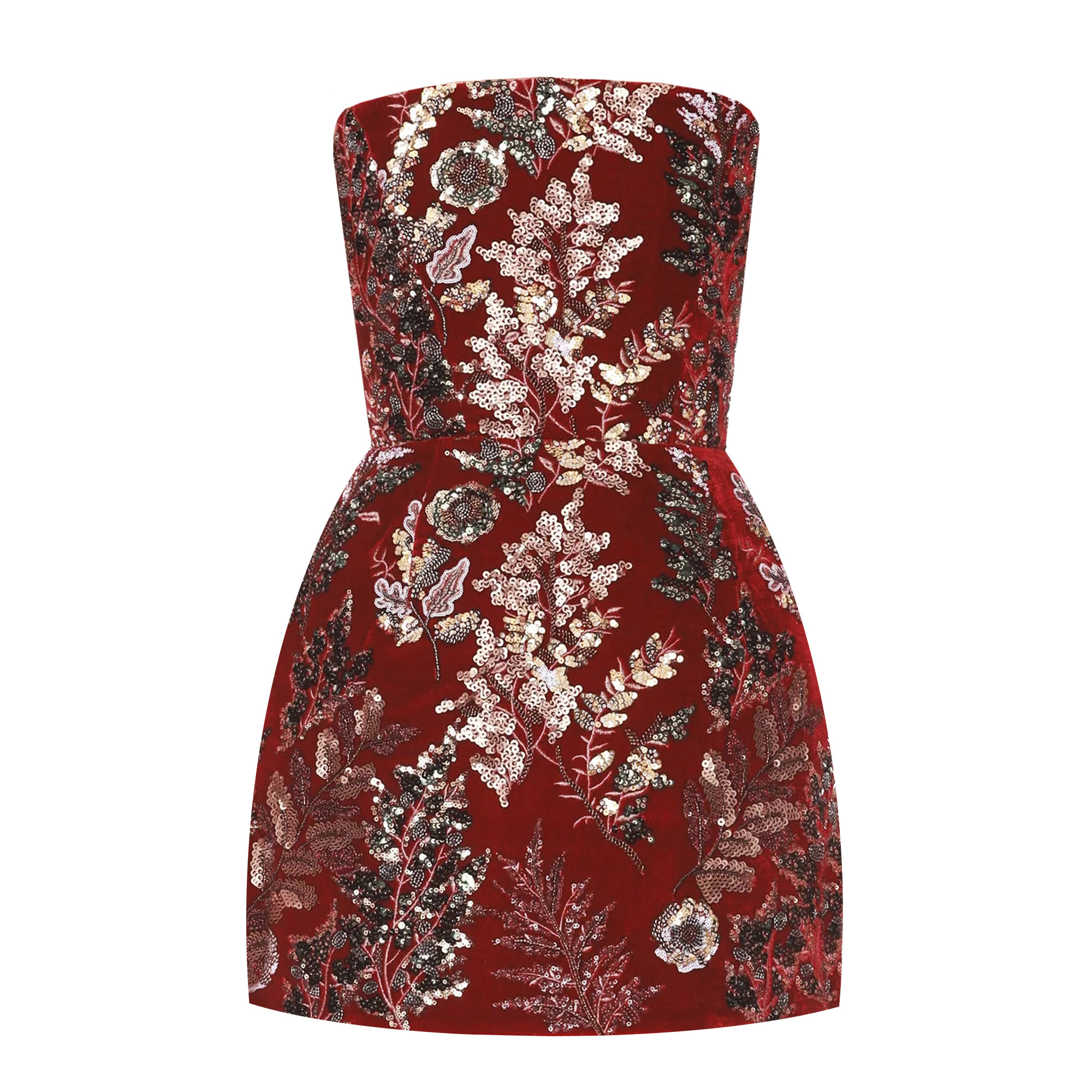 Strapless Velvet Embroidered Mini Dress
