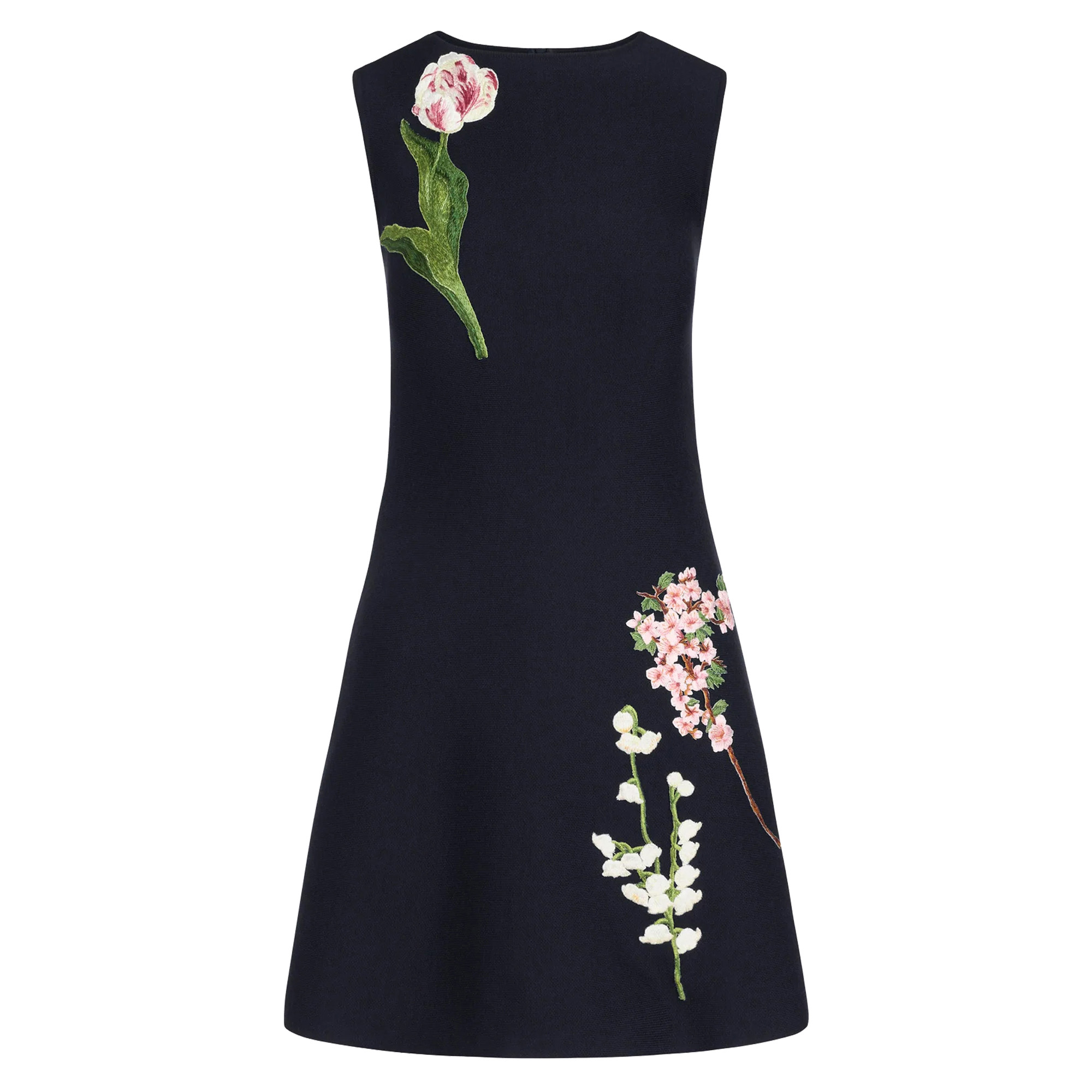Sleeveless Mixed Botanical Embroidered A-Line Mini Dress