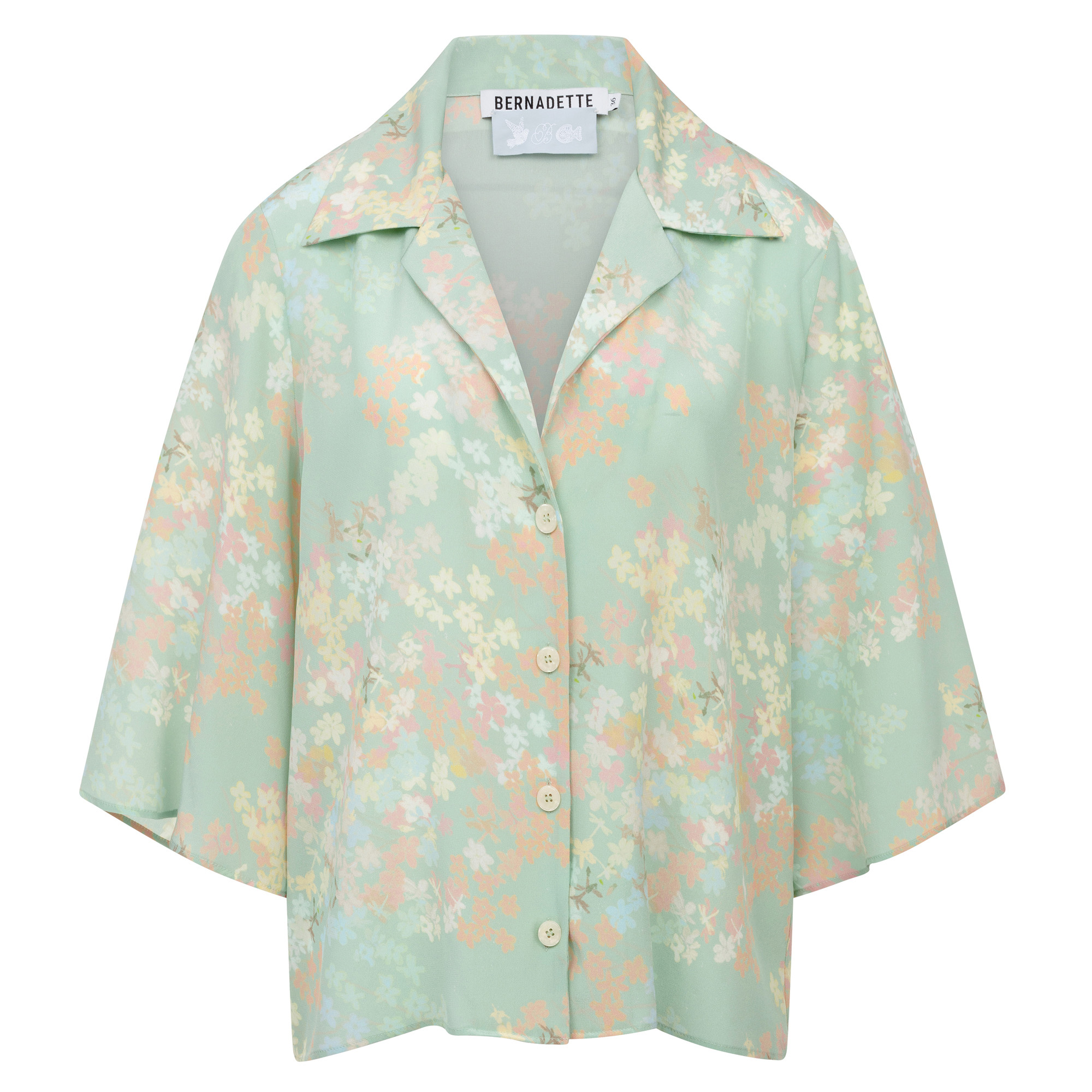 Petit Beurre 3/4 Sleeve Jasmin Print Silk Shirt