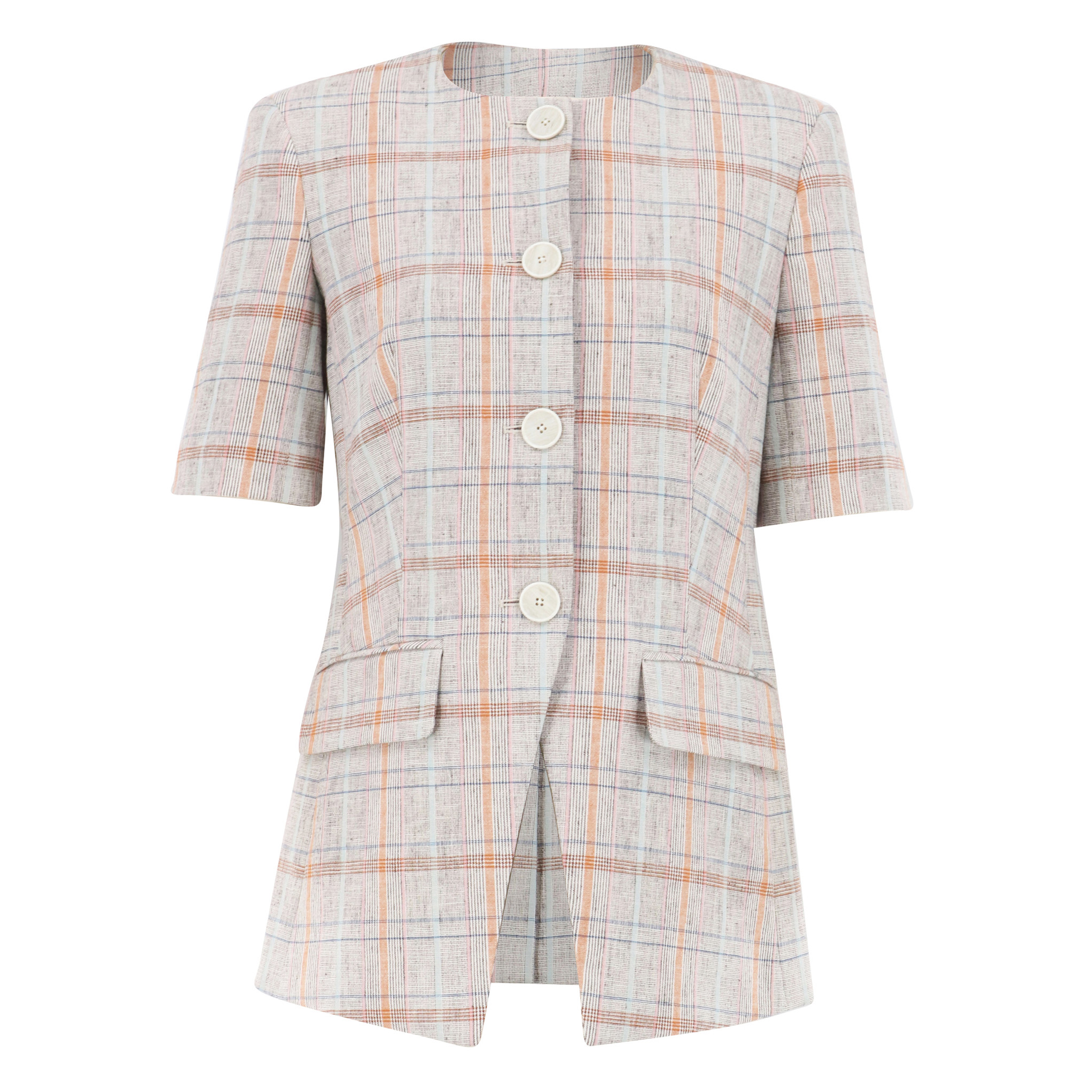 Bodie Short Sleeve Plaid Crew Neck Jacket