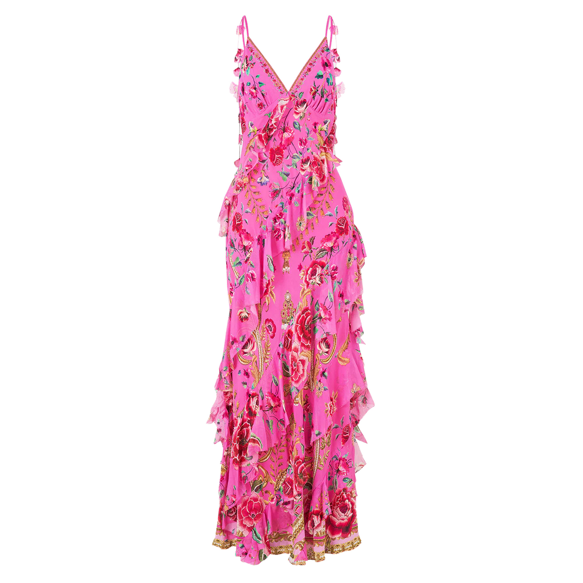 Sleeveless Asymmetrical Ruffle Maxi Slip Dress