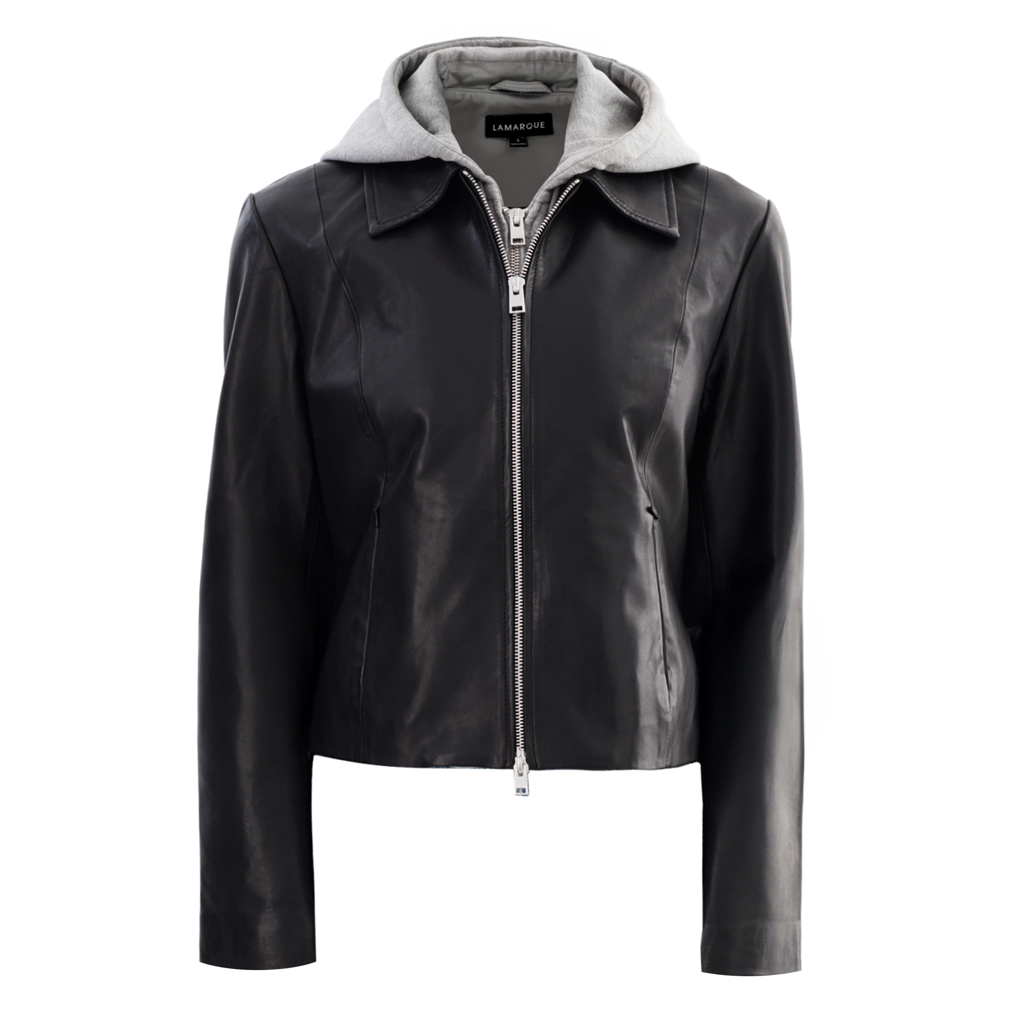 Sally Leather Jacket With Contrast Hoodie Jacket