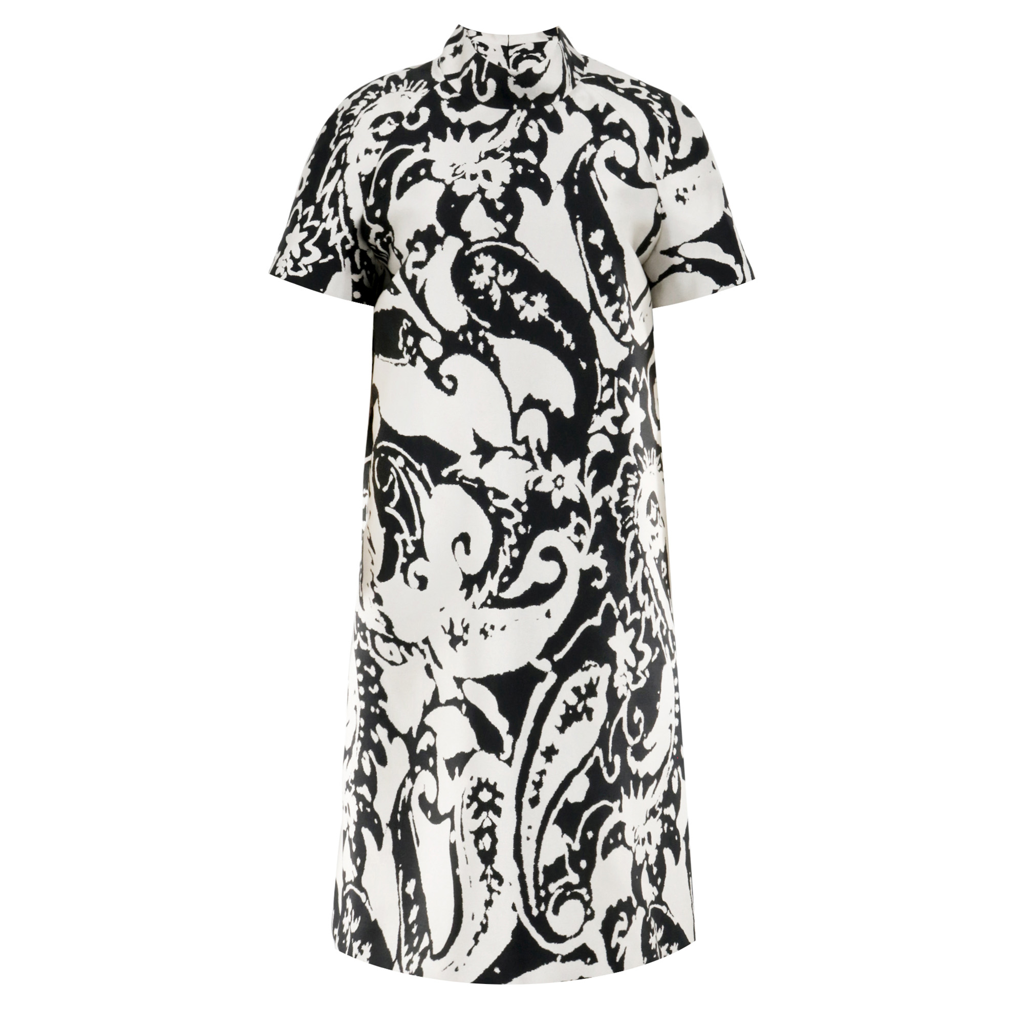Short Sleeve Paisley Mikado A-Line Mini Dress