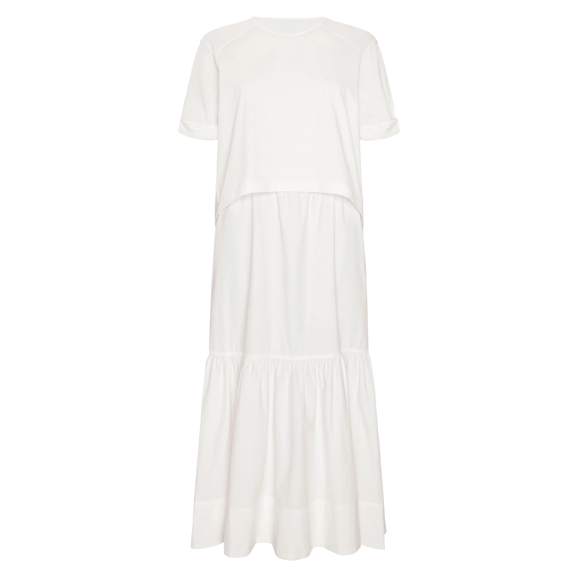 The Nice Short Sleeve Mixed Media Tiered Midi Dress