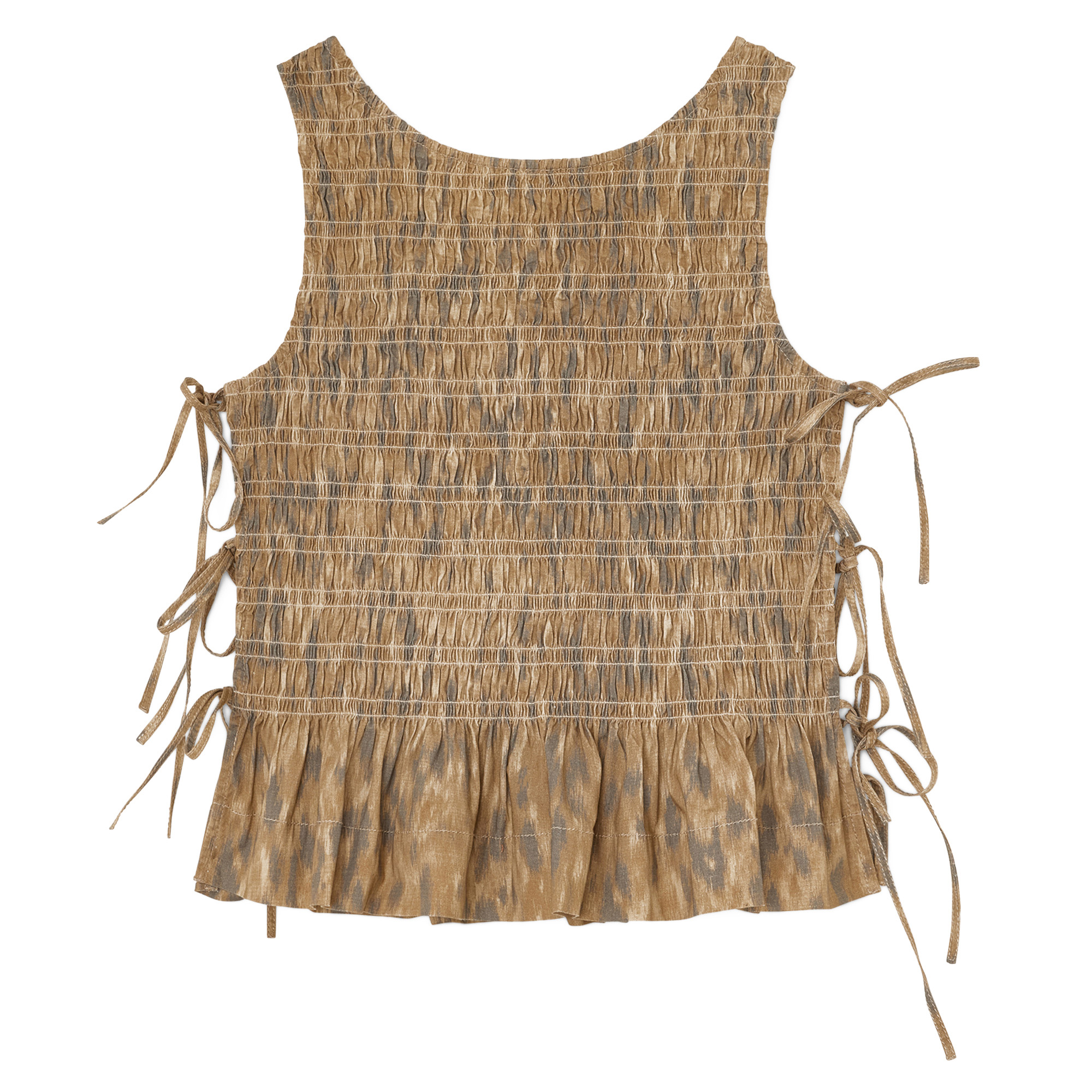 Printed Cotton Smocked Tie Strap Tank Top