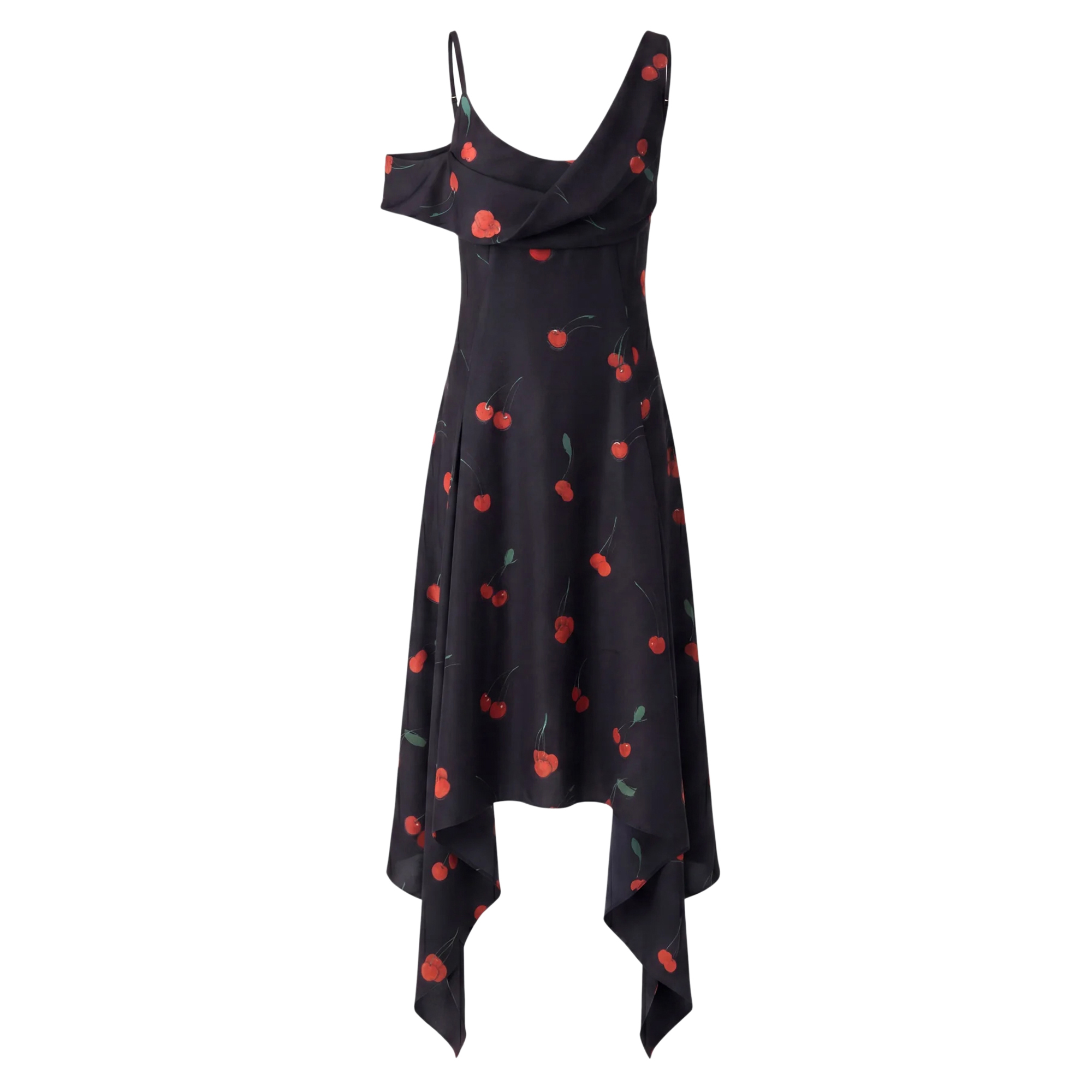 Cherry-Printed Silk Scarf Midi Dress