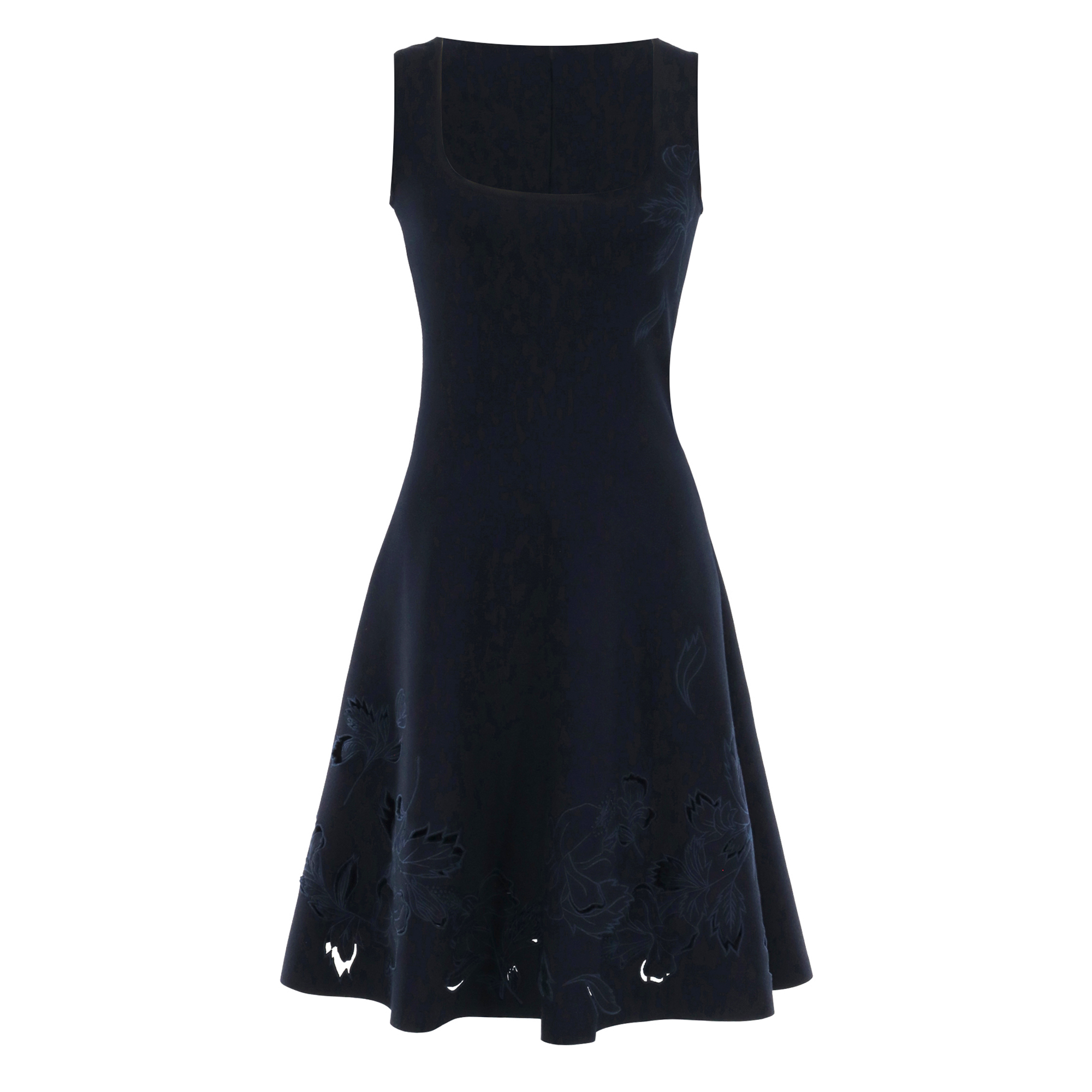 Sleeveless Cut Out Hibiscus Embroidered Knit Dress