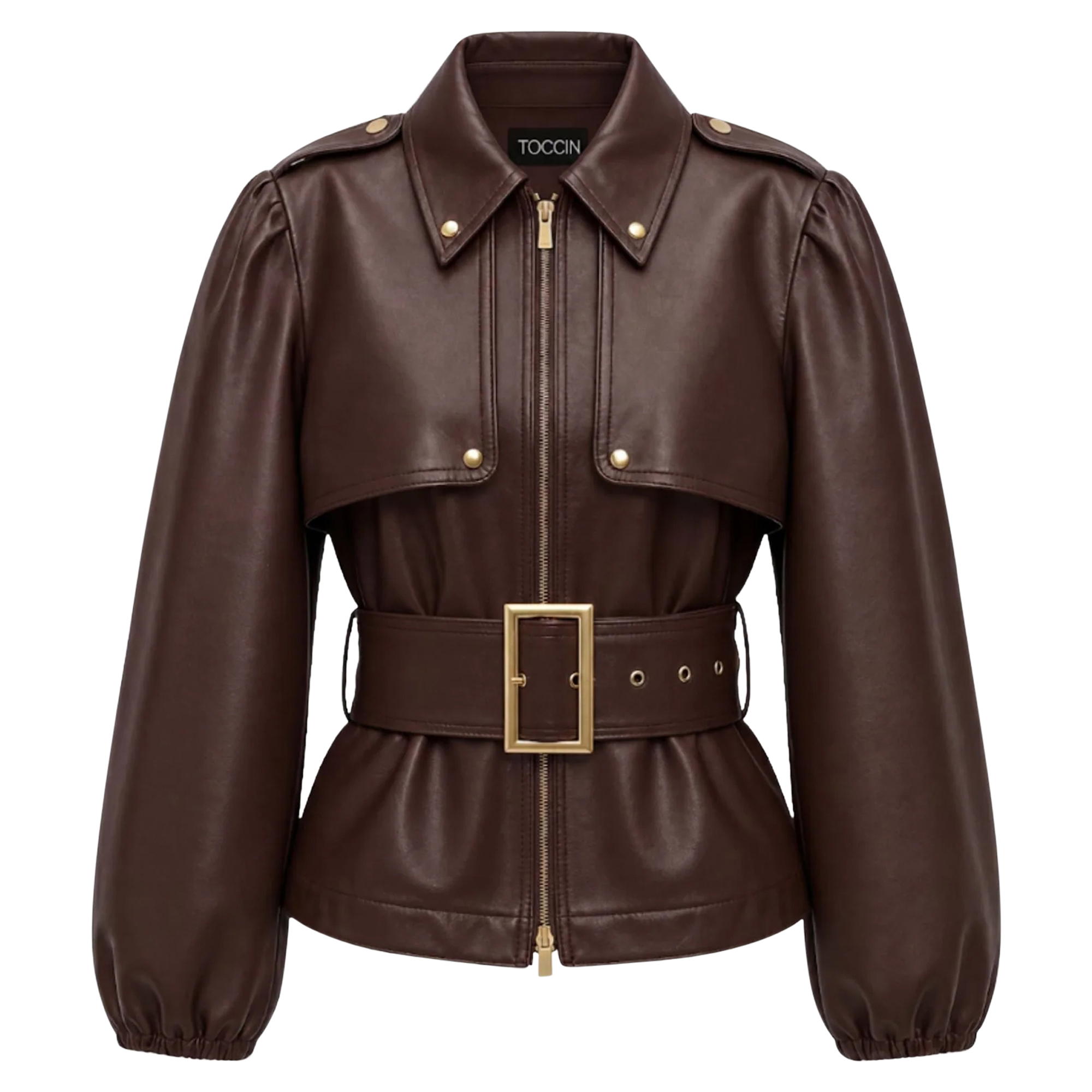 Brighton Belted Zip-Front Vegan Leather Jacket
