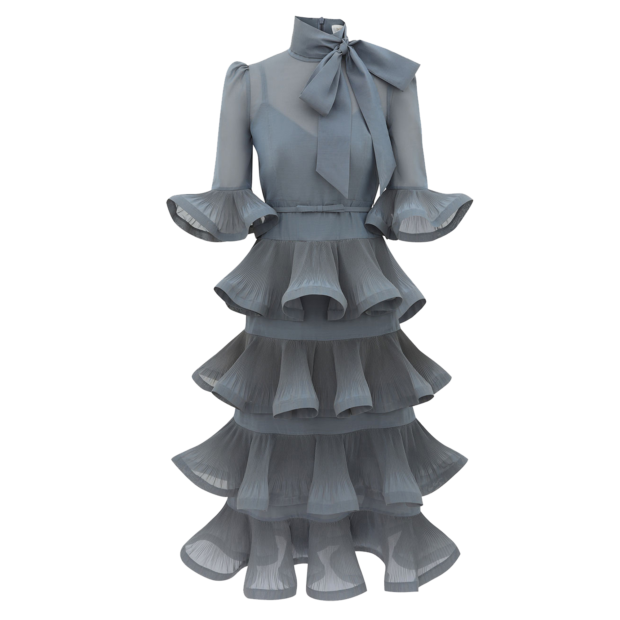 Pleated Sleeved Midi Dress