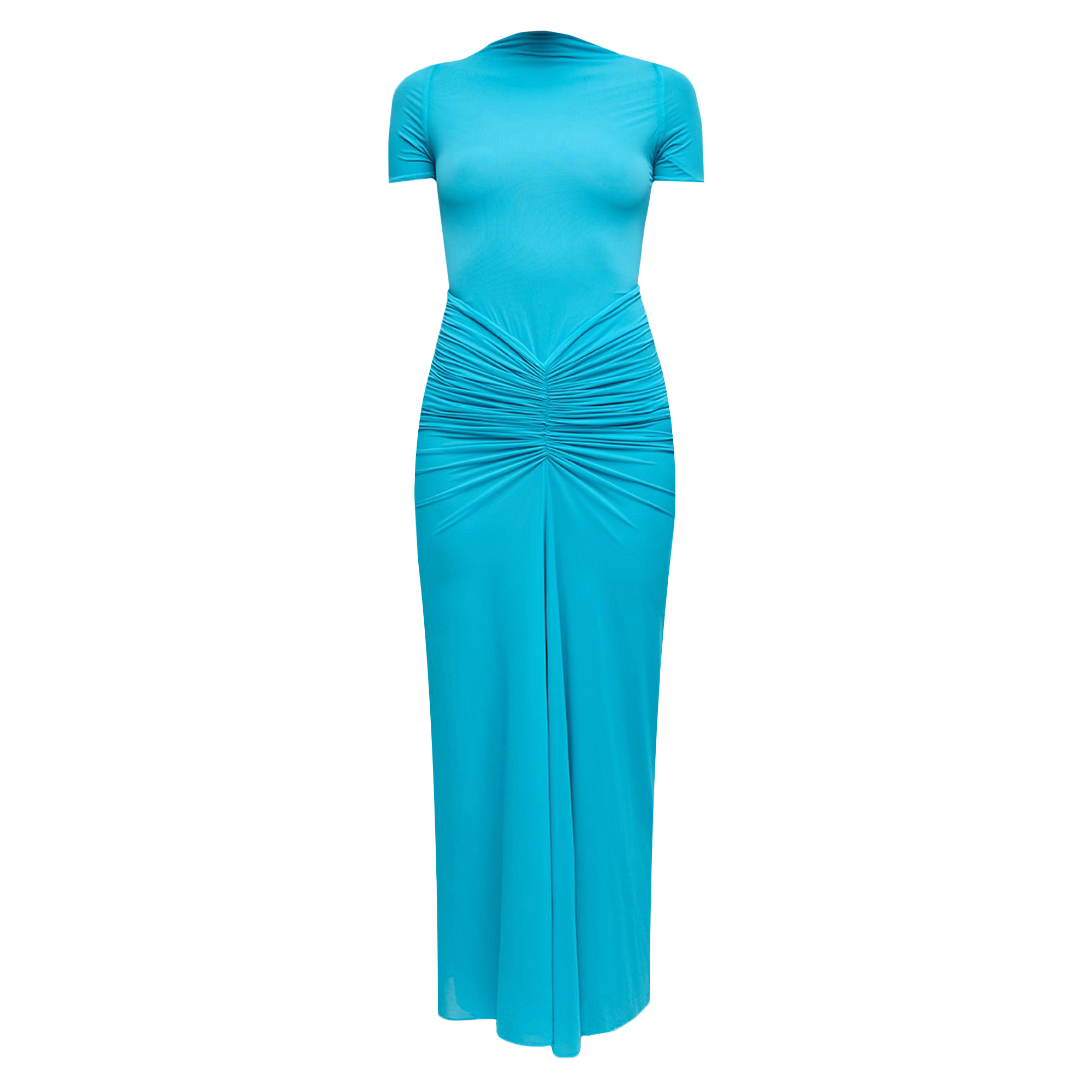 Enid Short Sleeve Mock Neck Tissue Jersey Maxi Dress