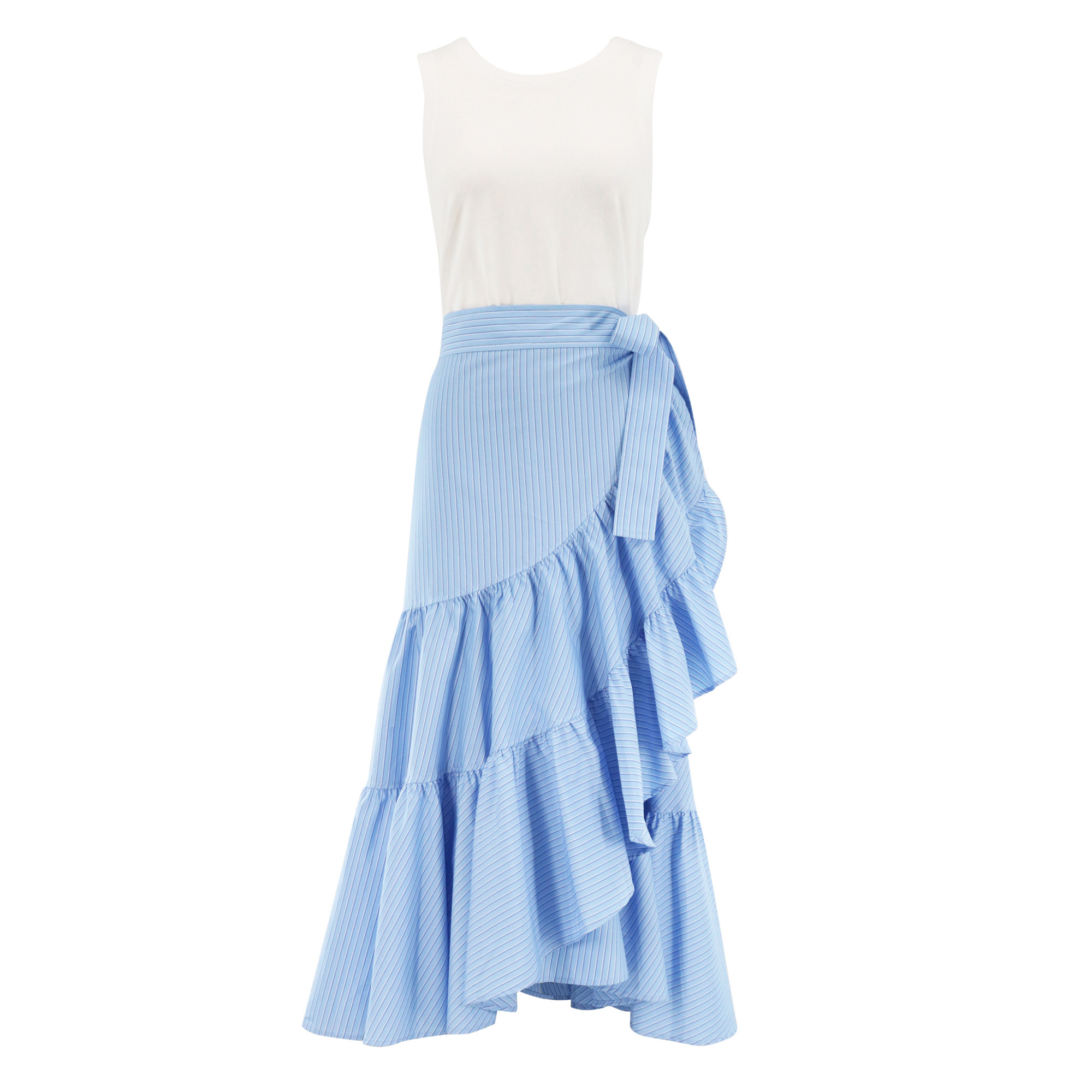 Jessie Sleeveless Stripe Tie-Waist Midi Mahlia Dress