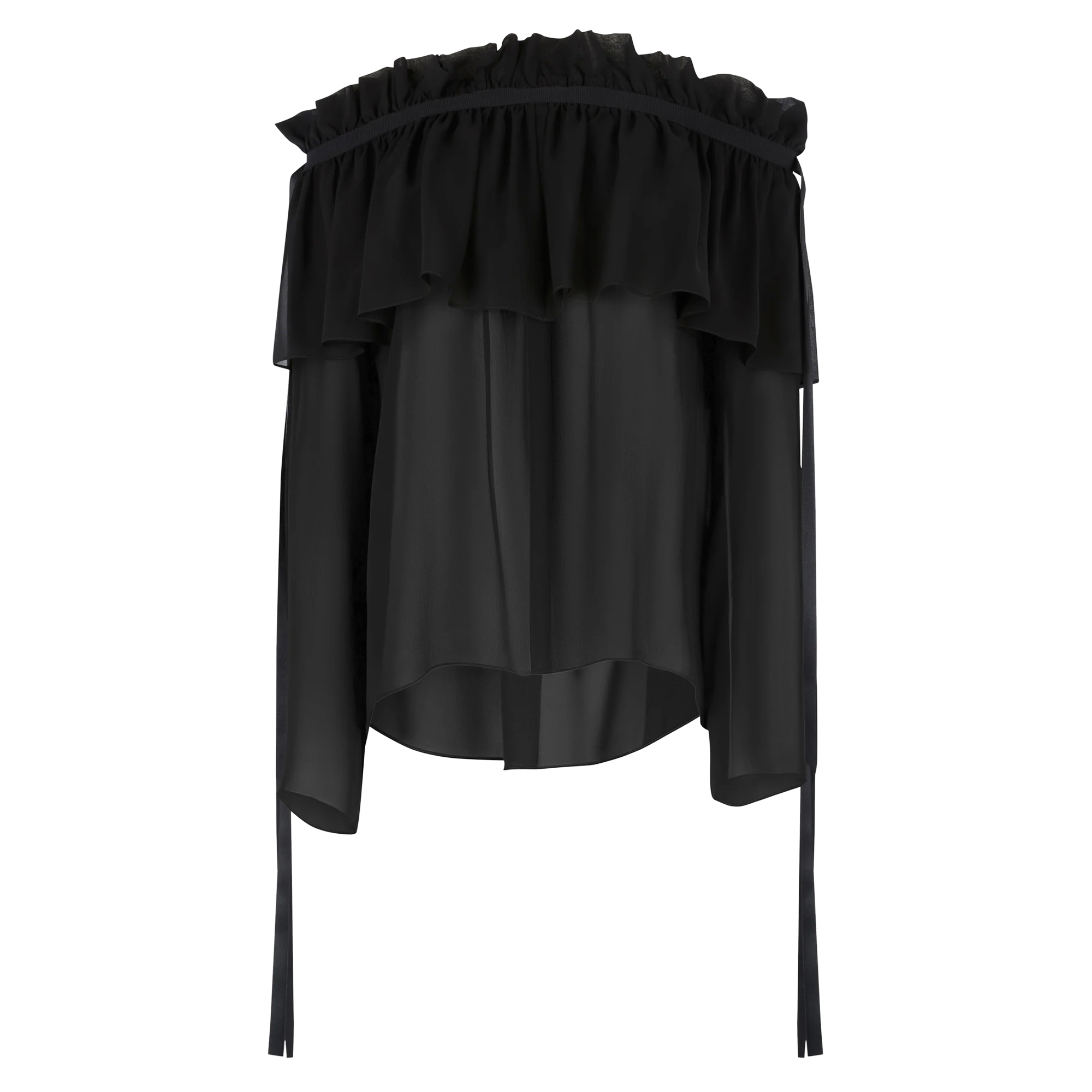 Boat Neck Silk Georgette Top With Bow Details