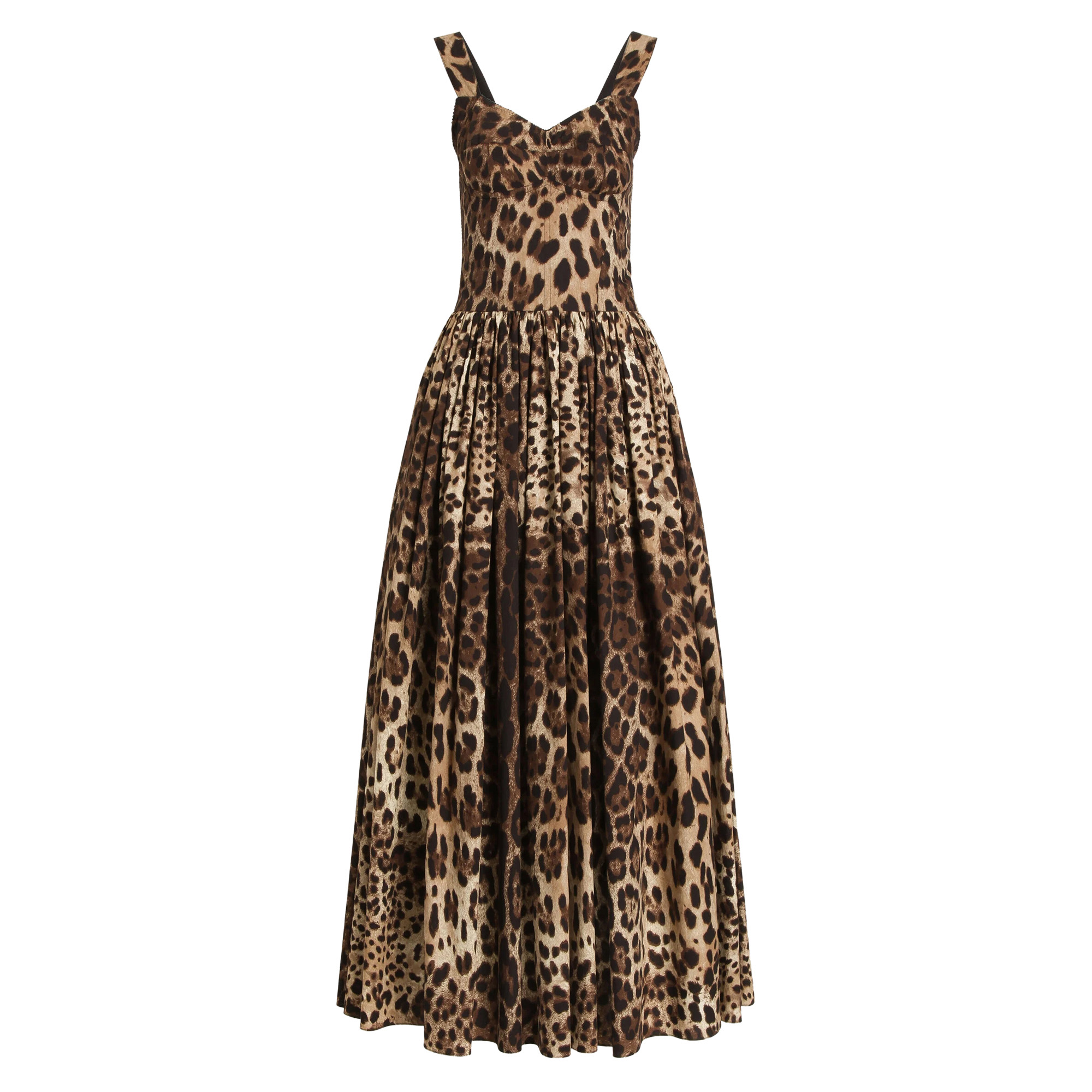Sleeveless Cotton Poplin Leopard Print Midi Dress