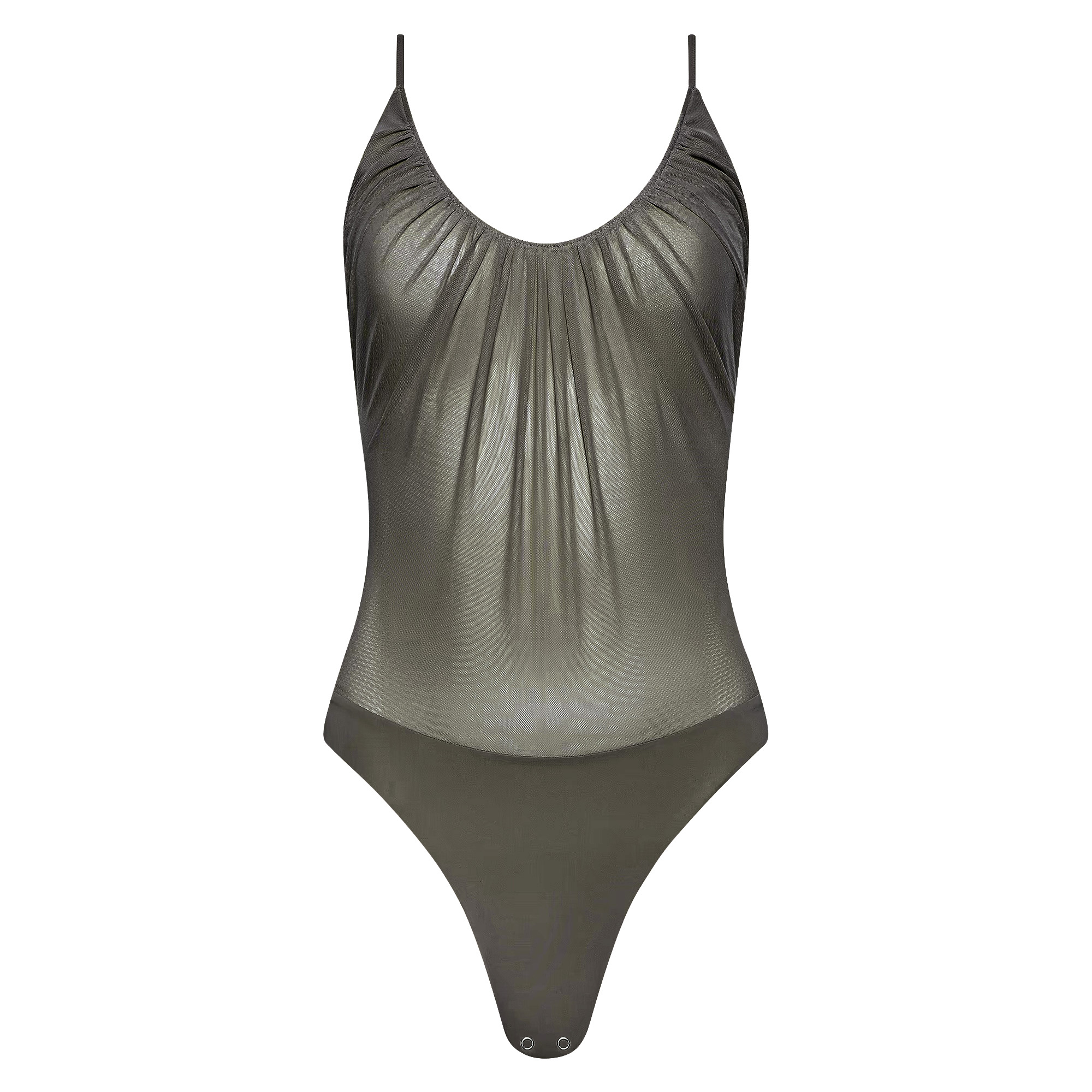 Gelina Sleeveless Ruched Mesh Bodysuit