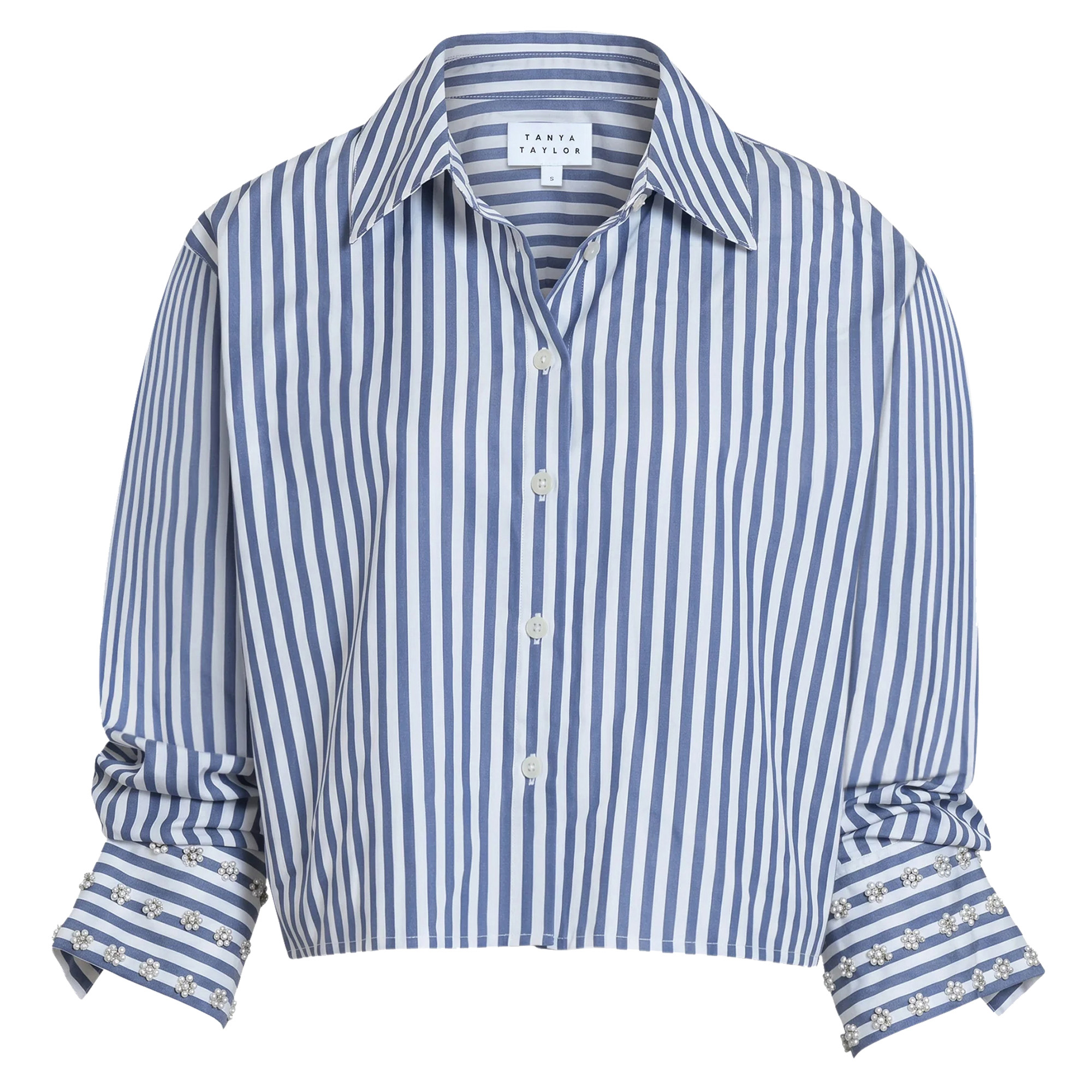 Largaux Long Sleeve Button-Up Top With Embellished Cuffs