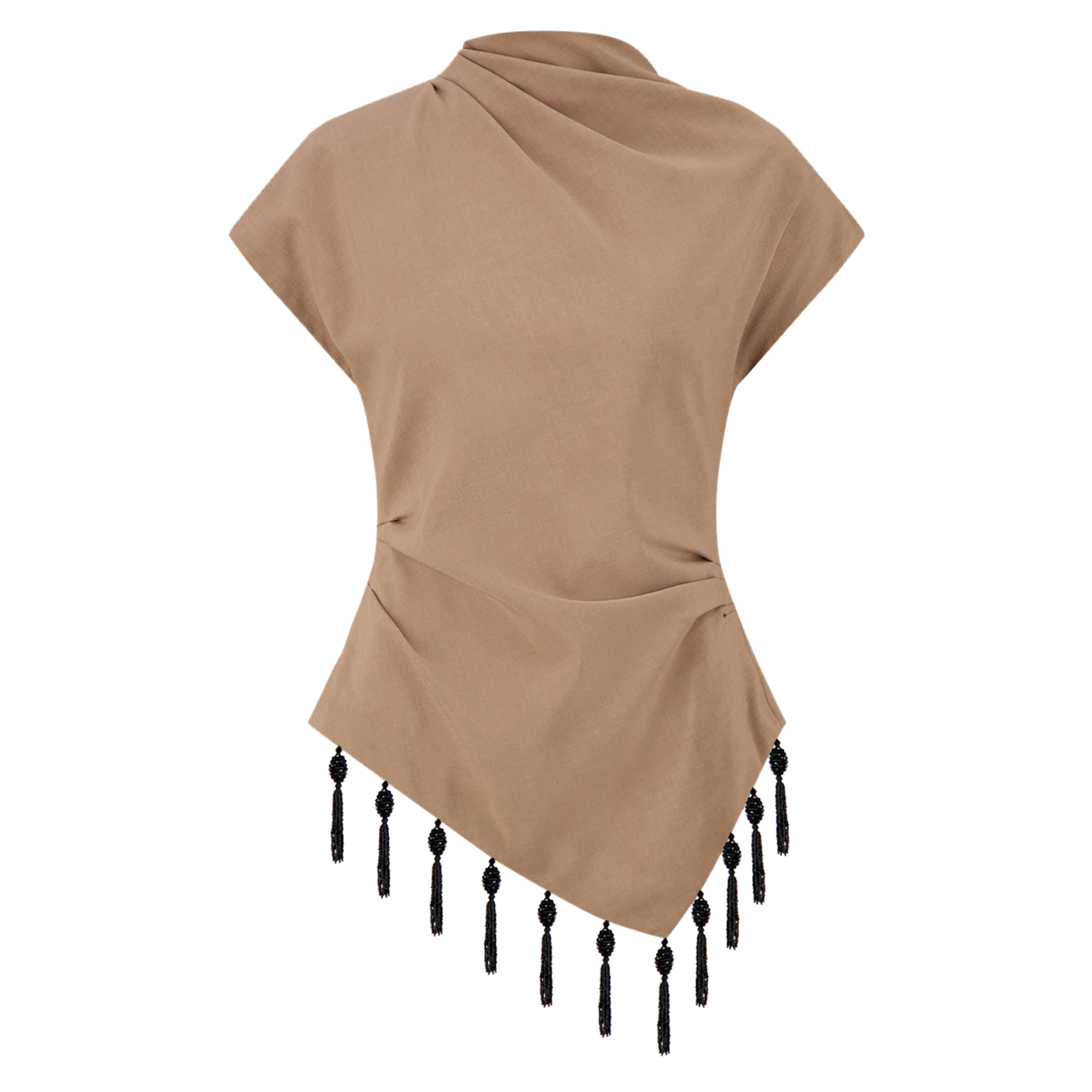 Melange Crepe Tassel Embroidered Top