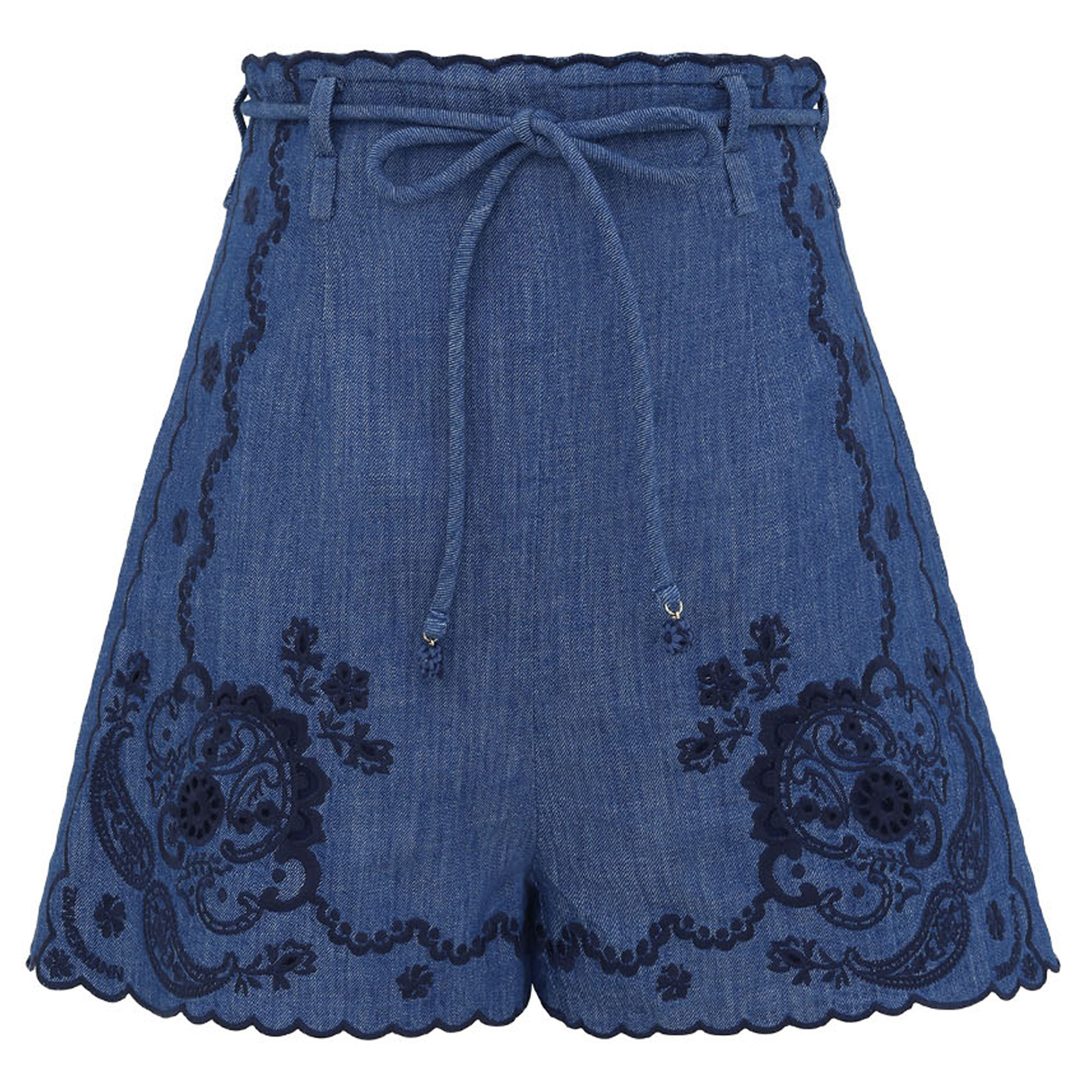 Aster Belted Embroidered Denim Short