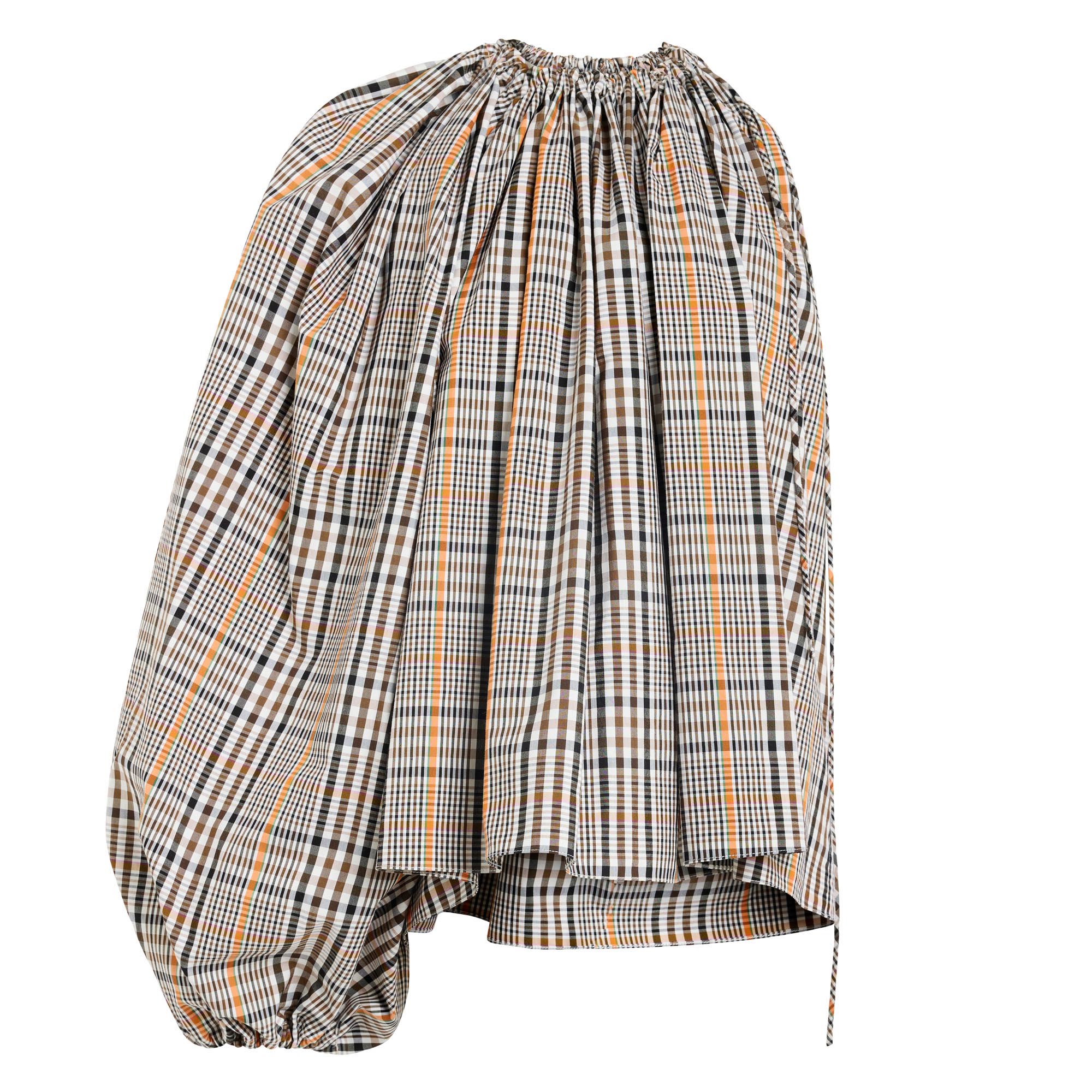 One-Sleeve Voluminous Plaid Top