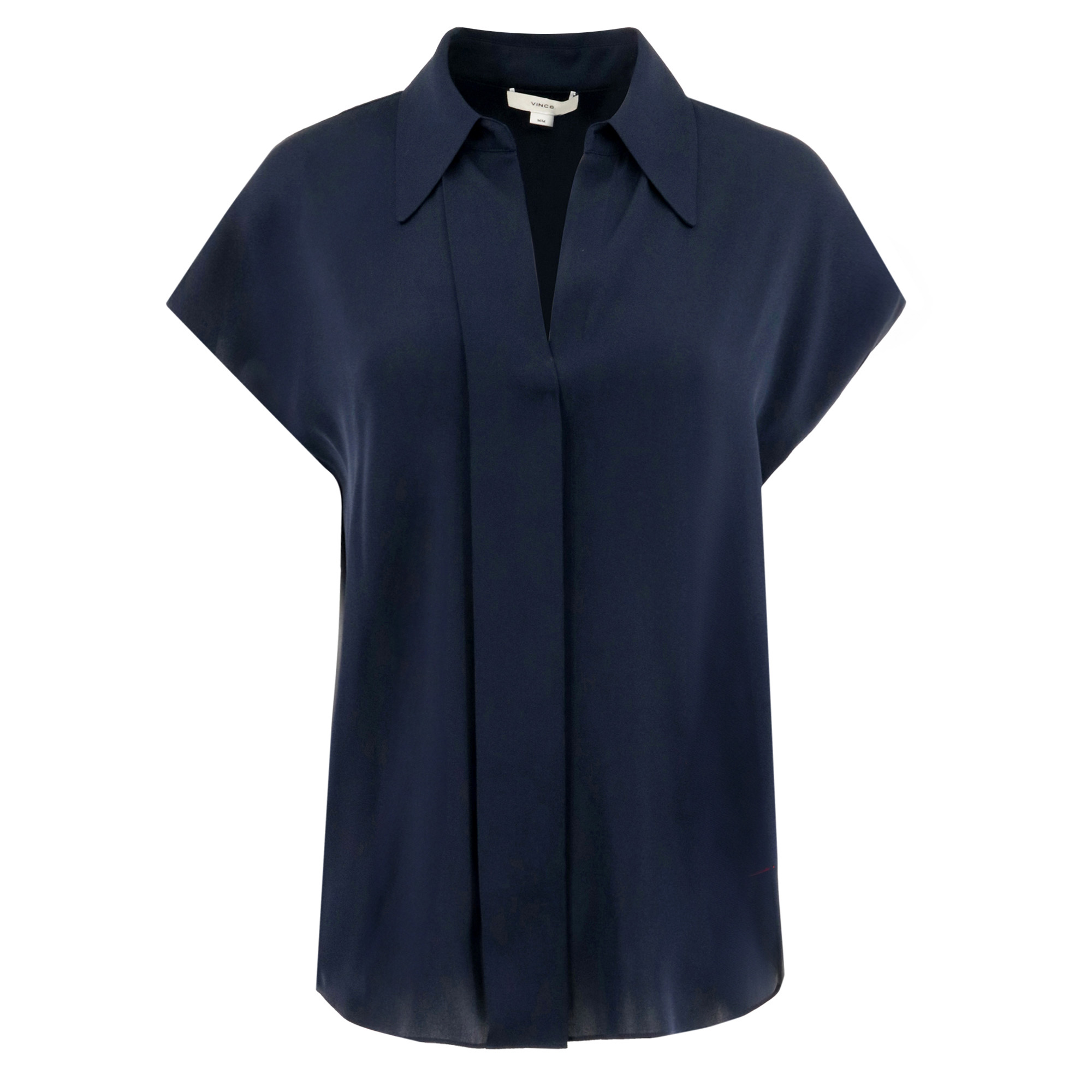 Stretch-Silk Hidden-Placket Cap-Sleeve Blouse